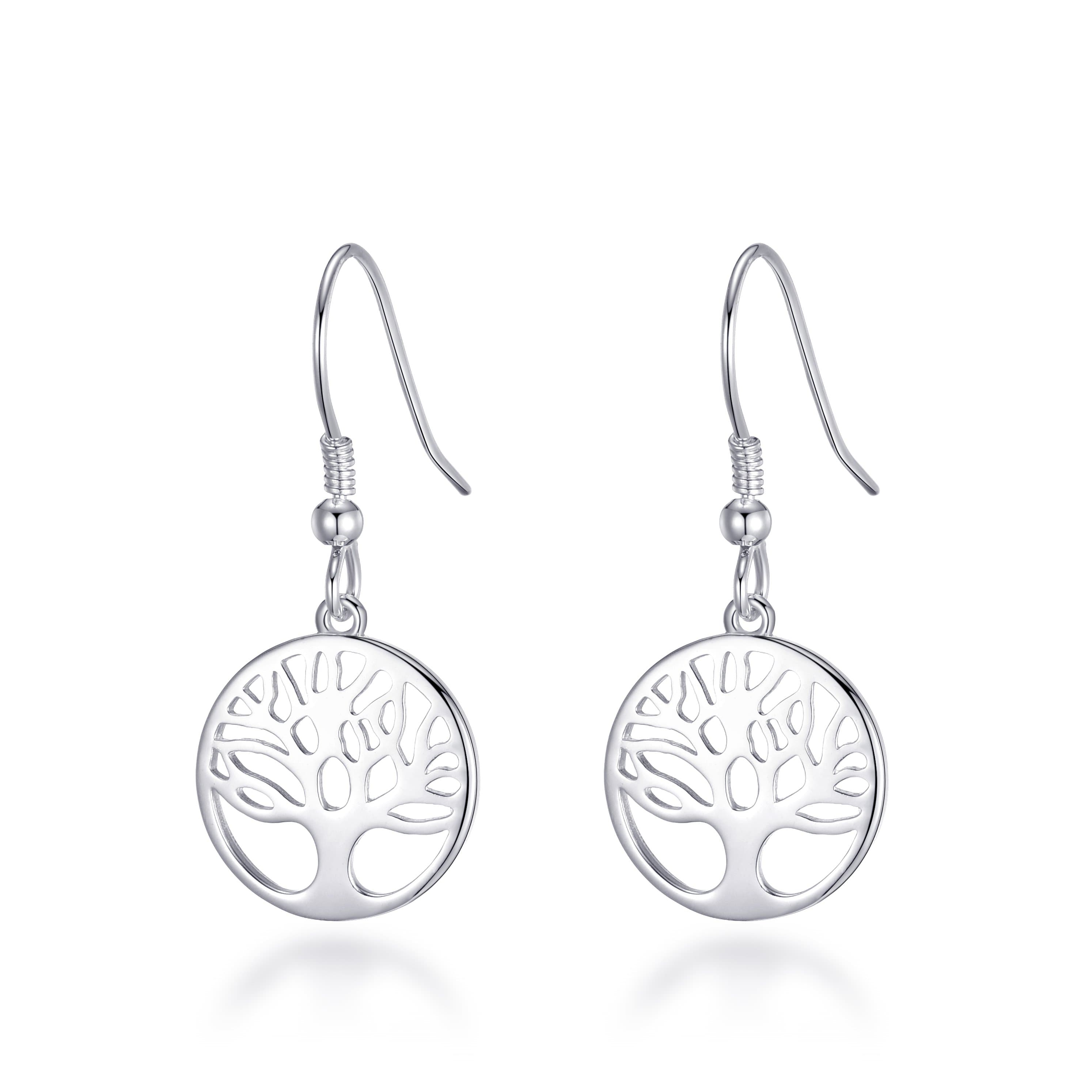 Sterling Silver Tree of Life Drop Earrings by Philip Jones Jewellery