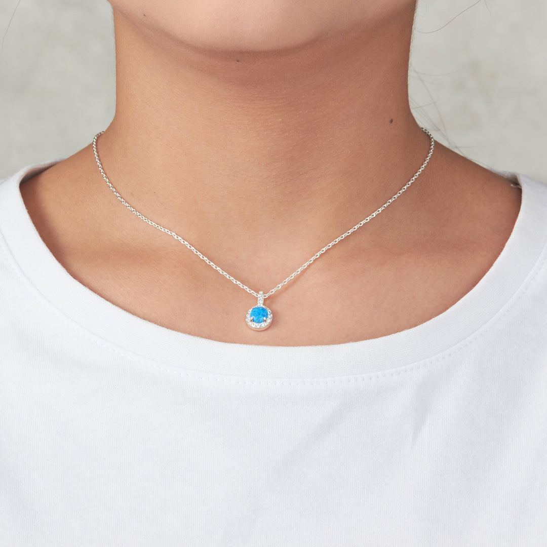 Synthetic Blue Opal Necklace Created with Zircondia® Crystals - Philip Jones Jewellery
