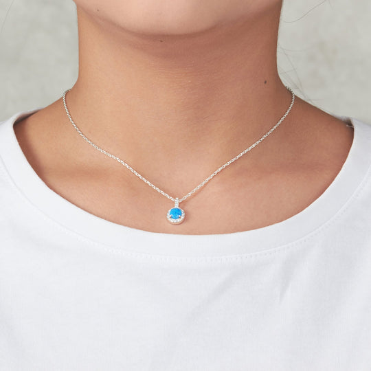 Synthetic Blue Opal Necklace Created with Zircondia® Crystals - Philip Jones Jewellery