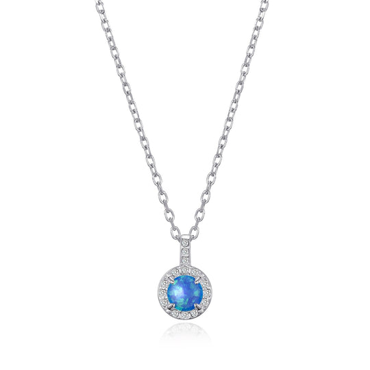 Synthetic Blue Opal Necklace Created with Zircondia® Crystals - Philip Jones Jewellery