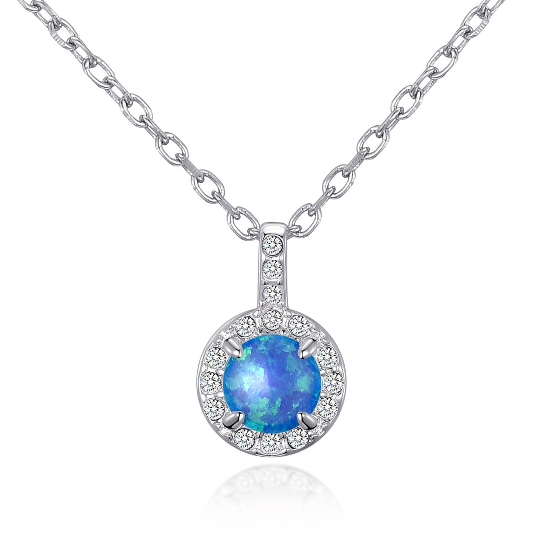 Synthetic Blue Opal Necklace Created with Zircondia® Crystals - Philip Jones Jewellery