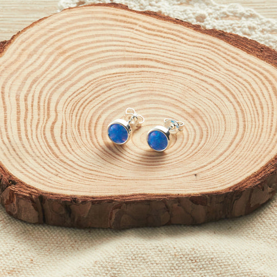 Synthetic Blue Opal Stud Earrings with Quote Card - Philip Jones Jewellery