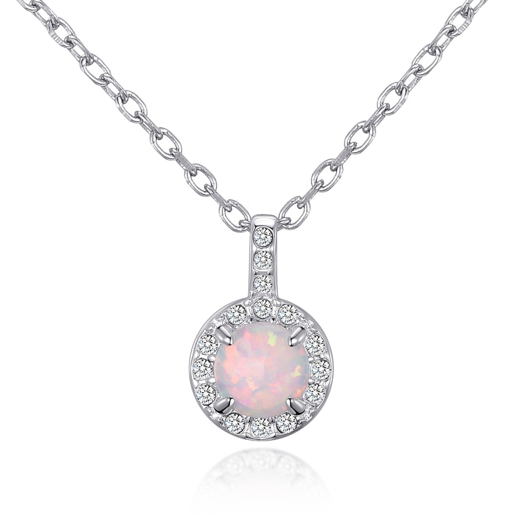 Synthetic White Opal Necklace Created with Zircondia® Crystals by Philip Jones Jewellery