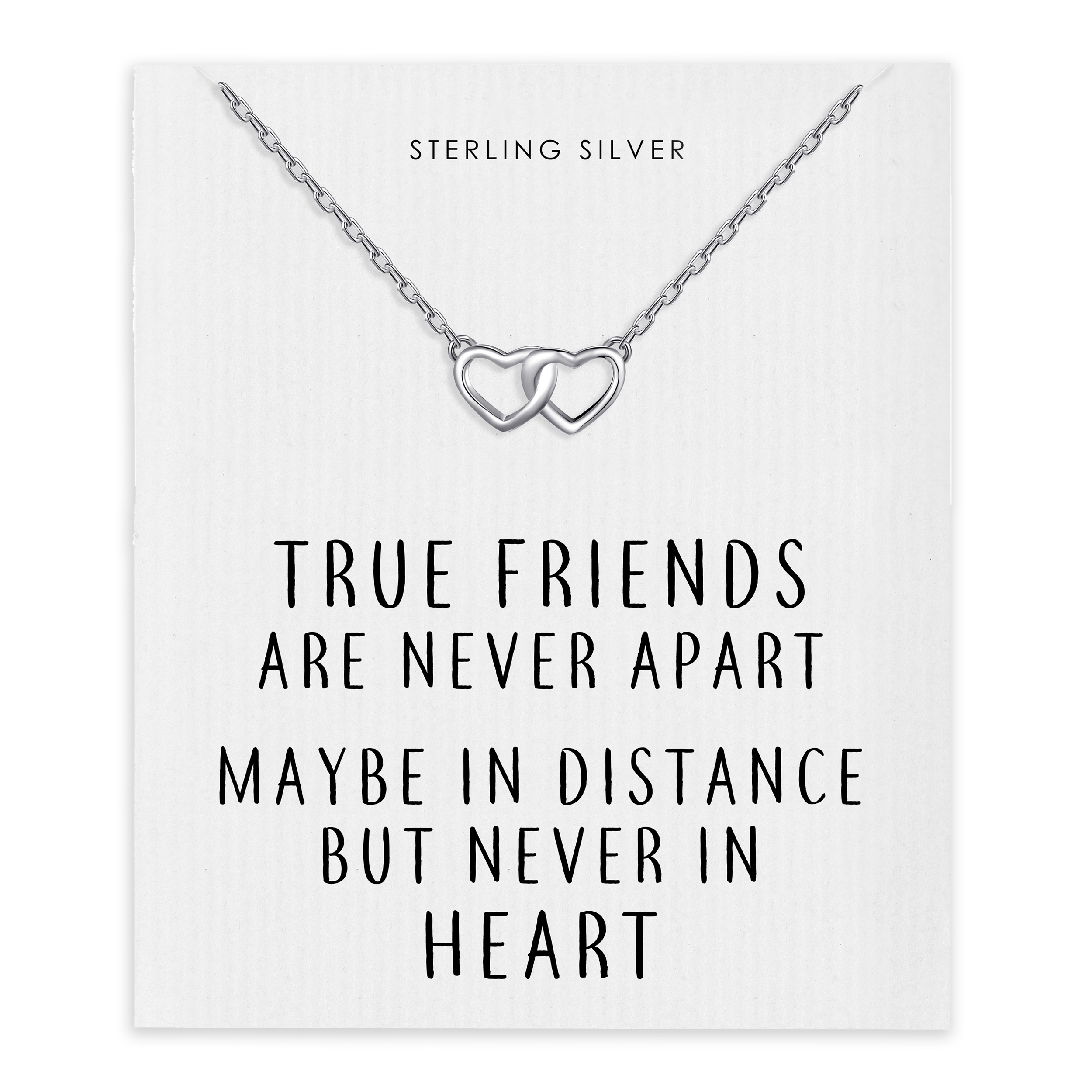Sterling Silver True Friends Heart Link Necklace with Quote Card by Philip Jones Jewellery