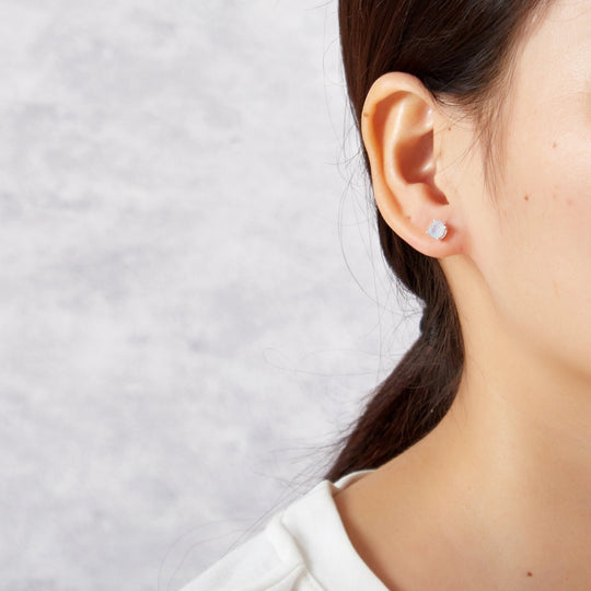 White Opal Earrings Created with Zircondia® Crystals - Philip Jones Jewellery