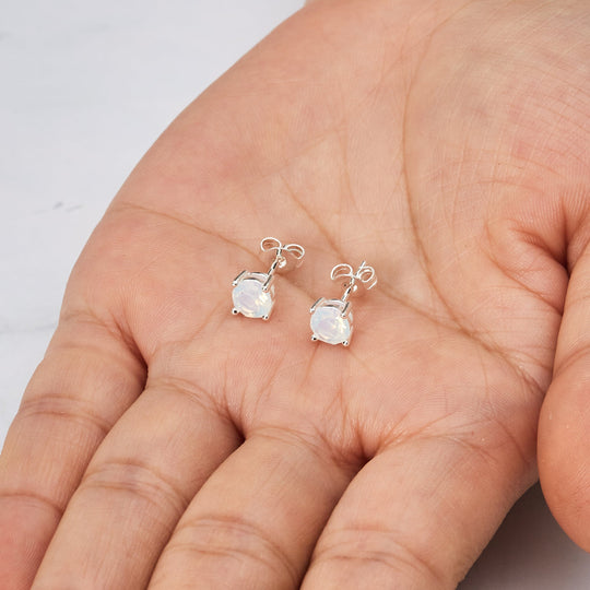 White Opal Earrings Created with Zircondia® Crystals - Philip Jones Jewellery