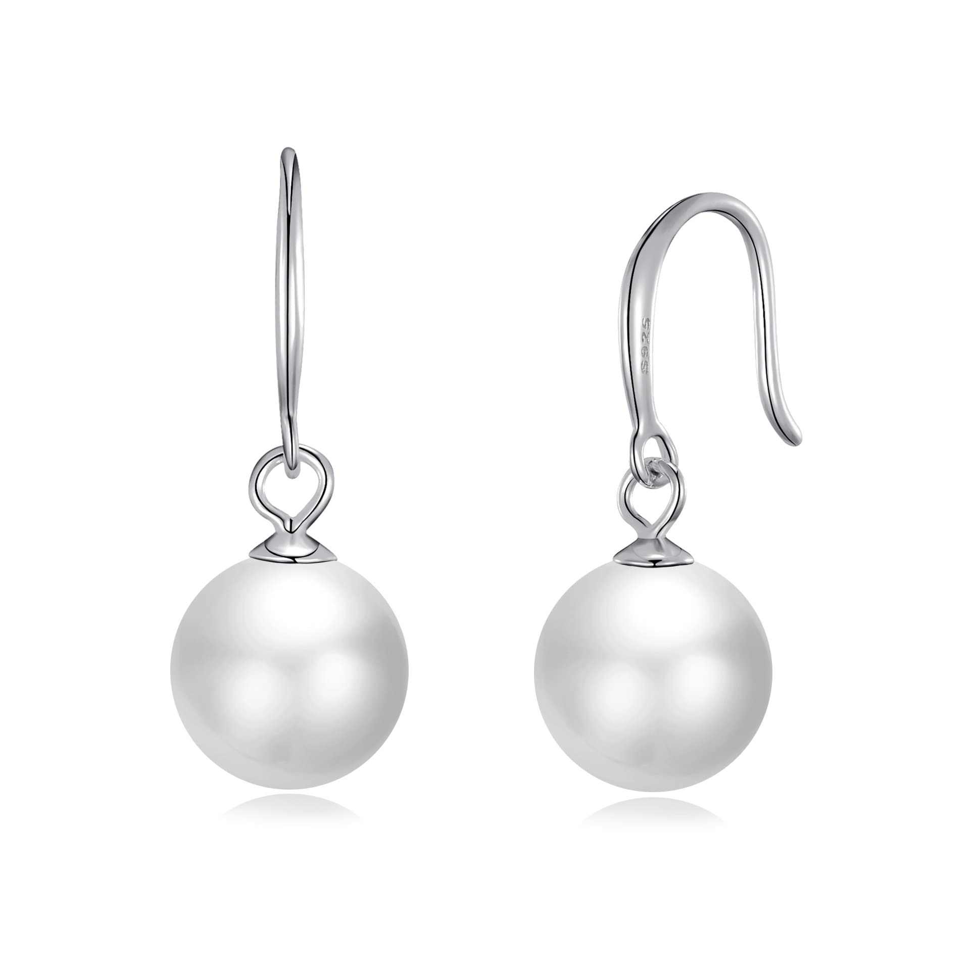 Sterling Silver White Pearl Drop Earrings by Philip Jones Jewellery