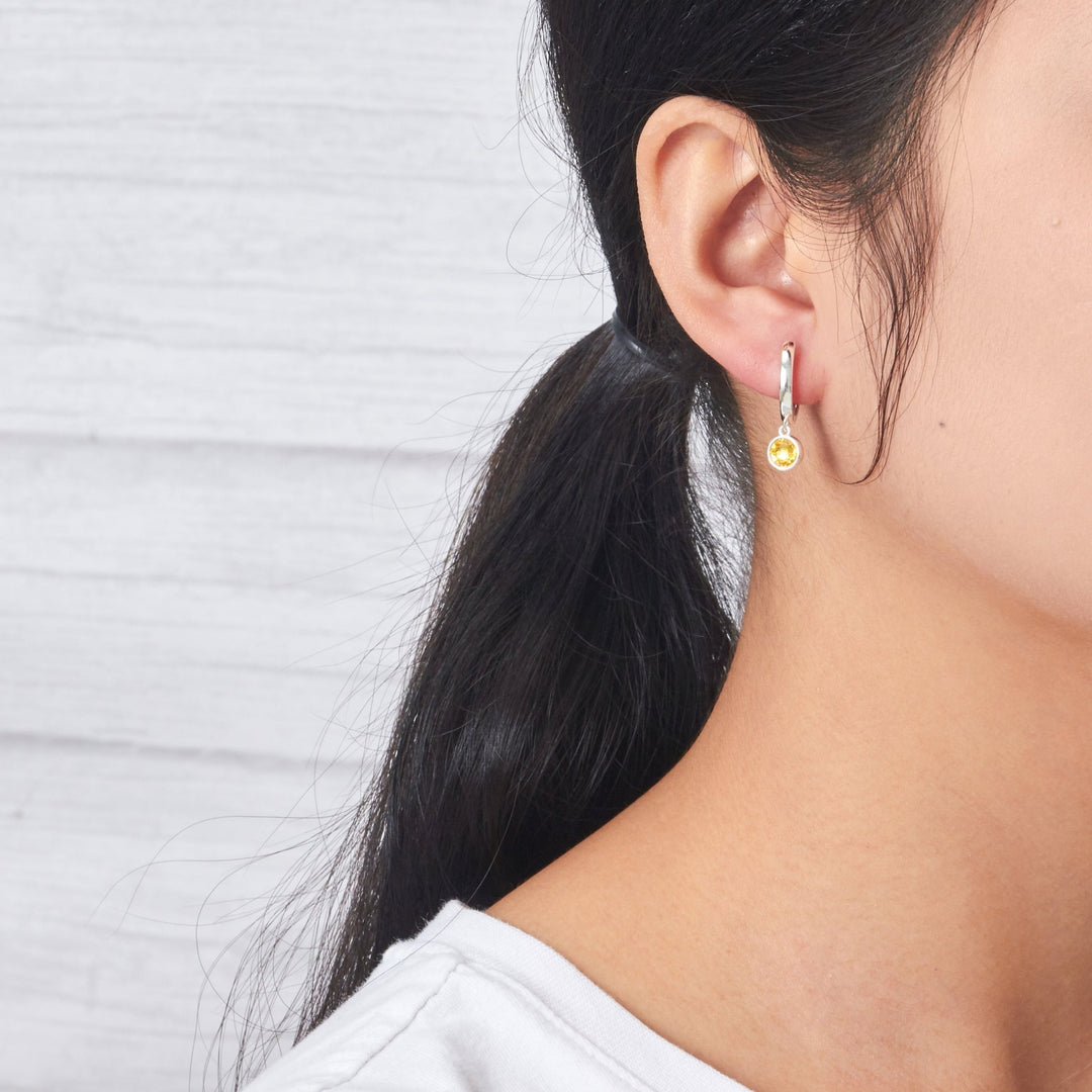 Yellow Crystal Hoop Earrings Created with Zircondia® Crystals - Philip Jones Jewellery