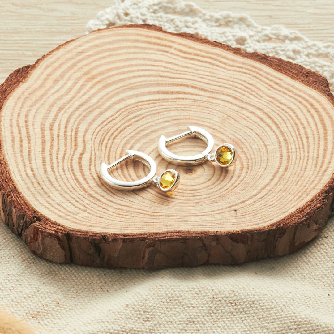 Yellow Crystal Hoop Earrings Created with Zircondia® Crystals - Philip Jones Jewellery