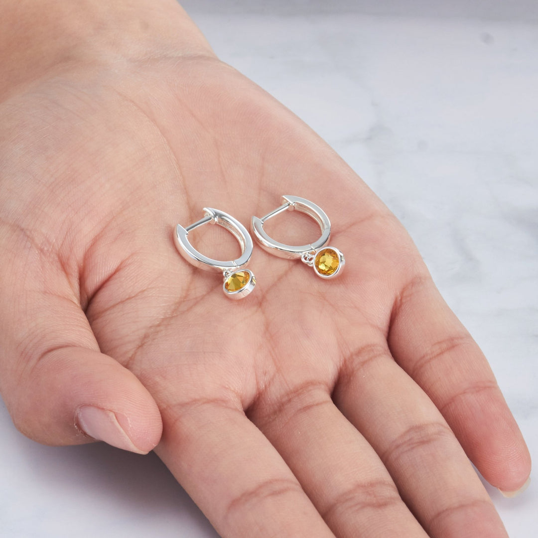 Yellow Crystal Hoop Earrings Created with Zircondia® Crystals - Philip Jones Jewellery