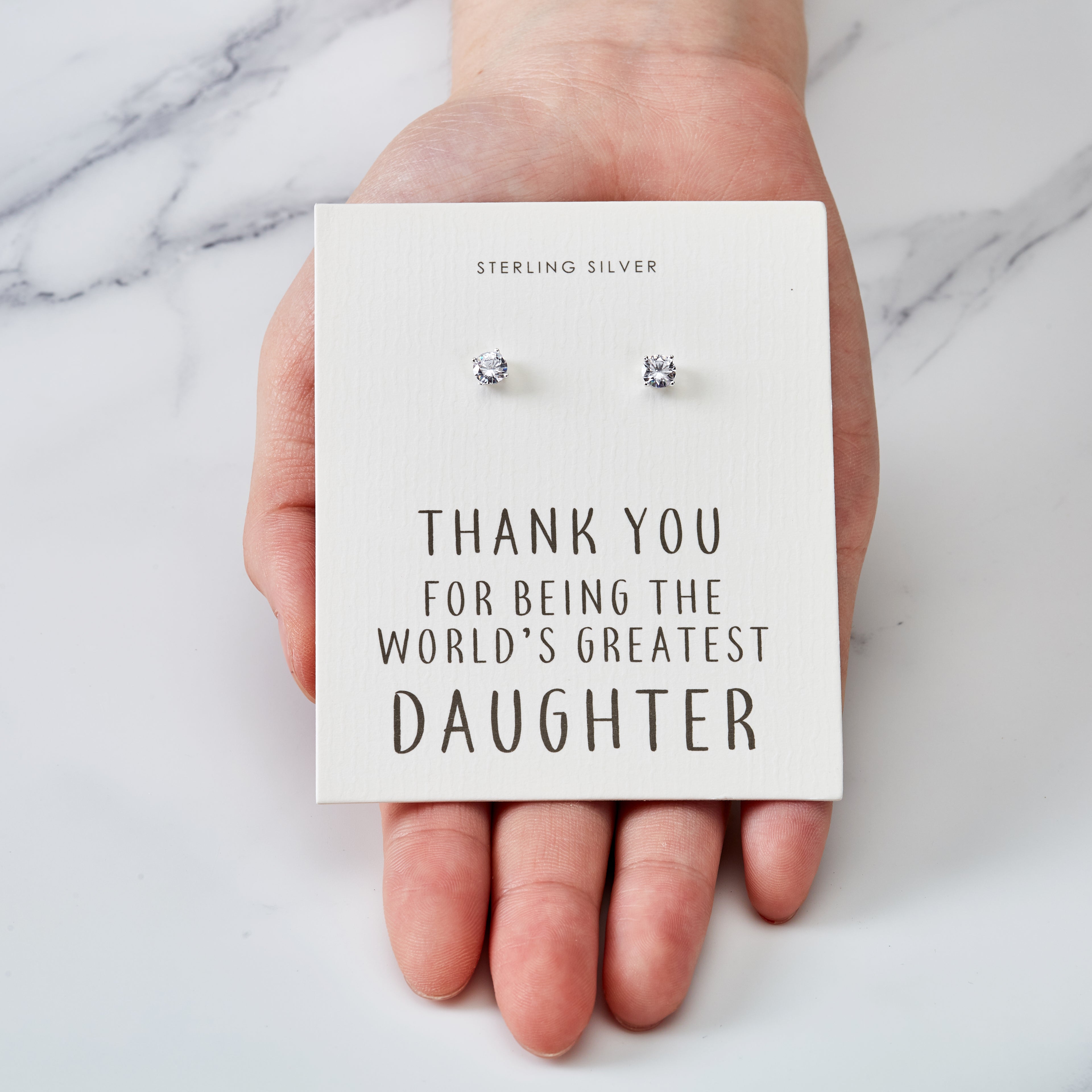 Sterling Silver World's Greatest Daughter Crystal Earrings