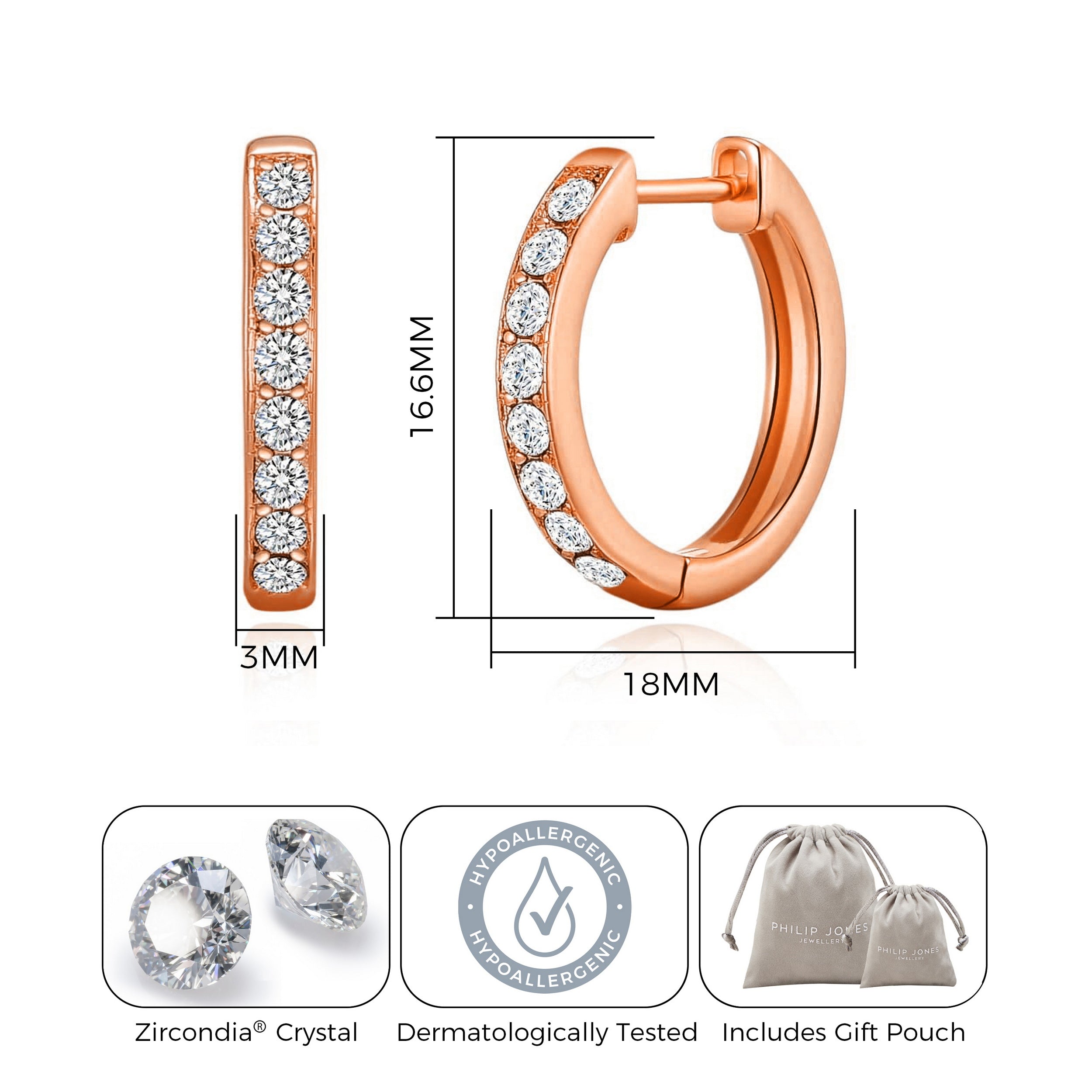 Rose Gold Plated Hoop Earrings Created with Zircondia® Crystals