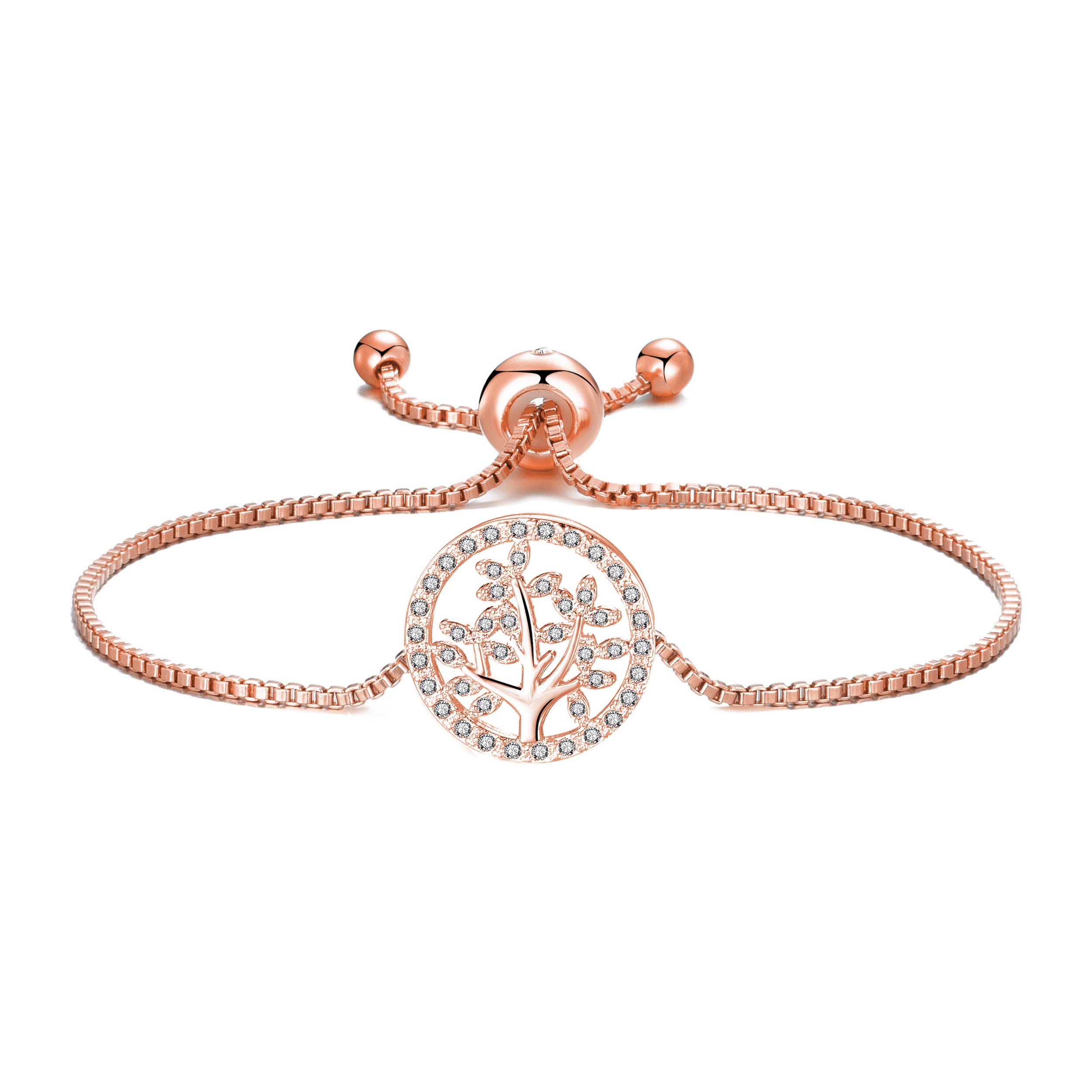 Rose Gold Plated Tree of Life Bracelet Created with Zircondia® Crystals by Philip Jones Jewellery