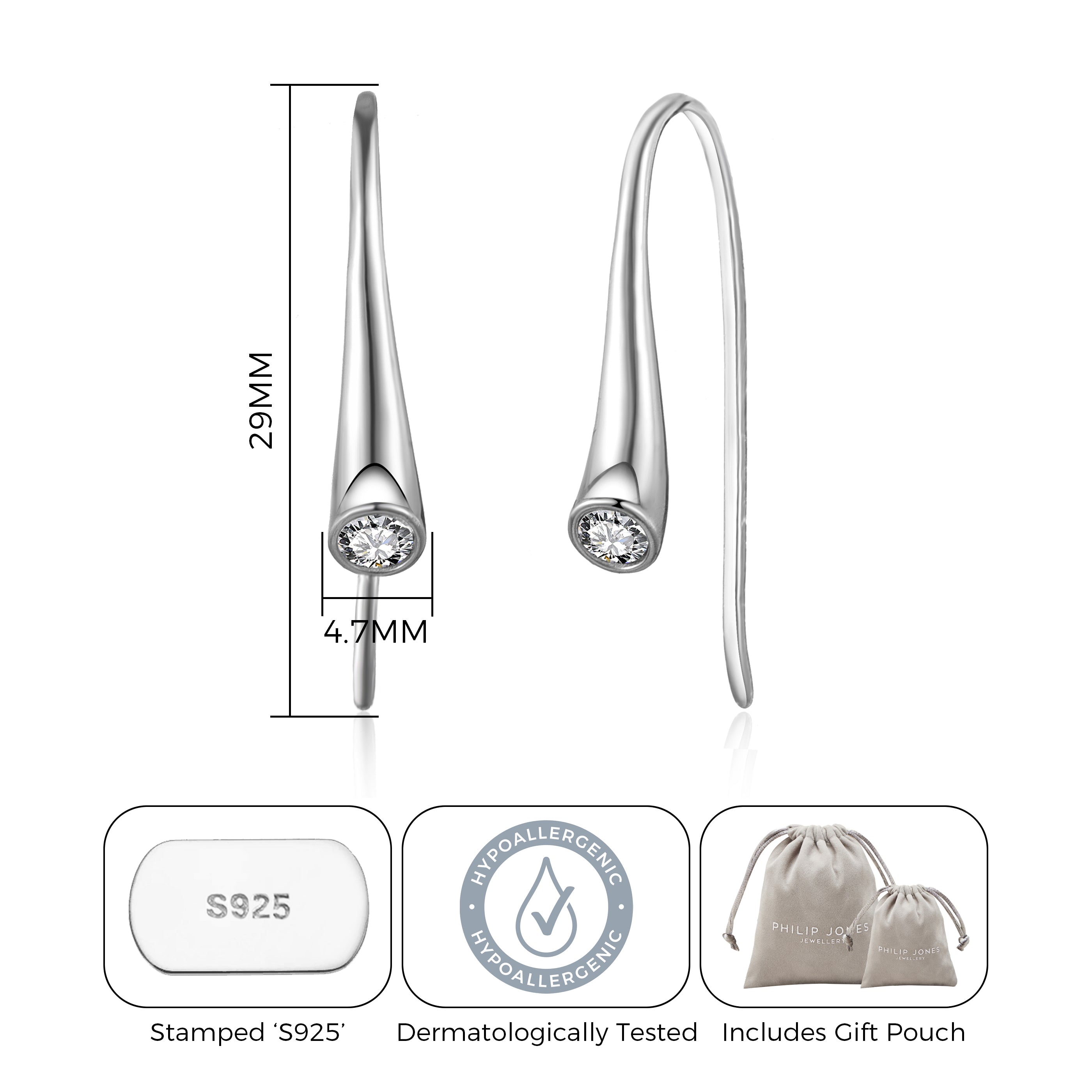 Sterling Silver Teardrop Earrings Created with Zircondia® Crystals