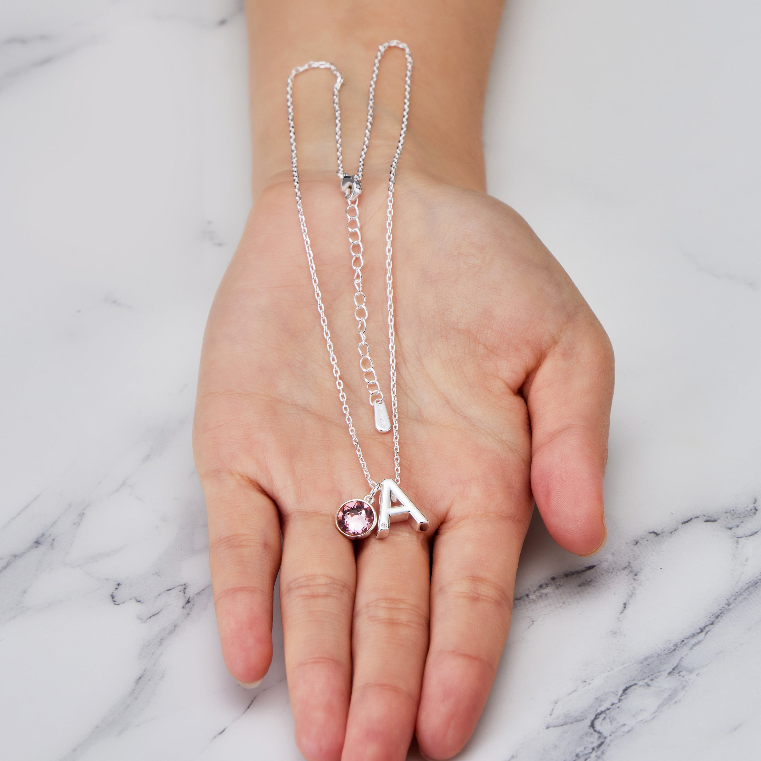 Initial A Necklace with Birthstone Charm Created with Zircondia® Crystals