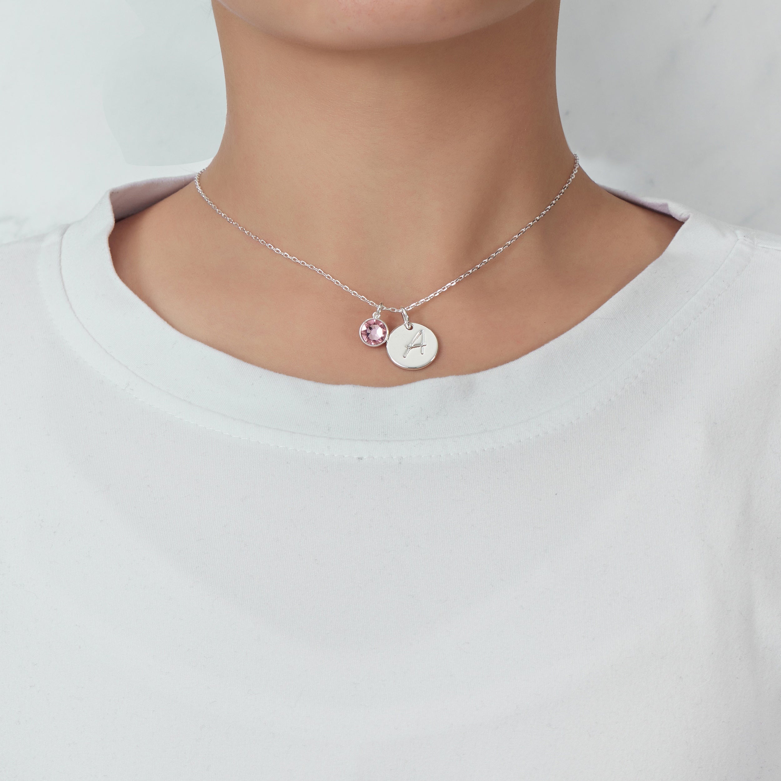 October (Tourmaline) Birthstone Necklace with Initial Charm (A to Z) Created with Zircondia® Crystals