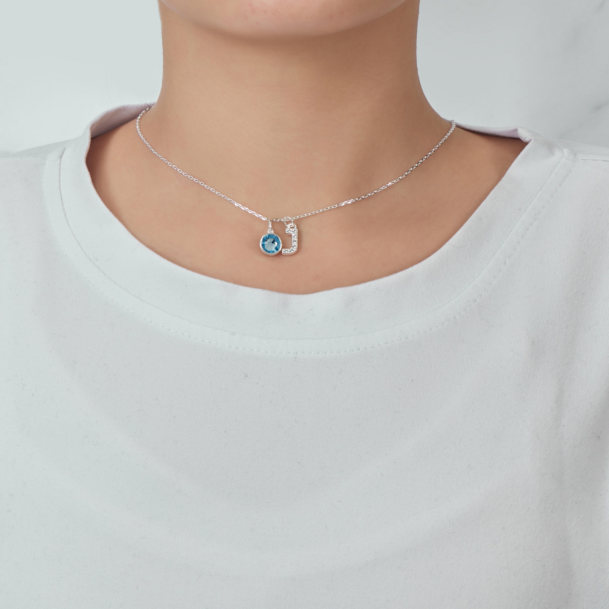 Pave Initial J Necklace with Birthstone Charm Created with Zircondia® Crystals