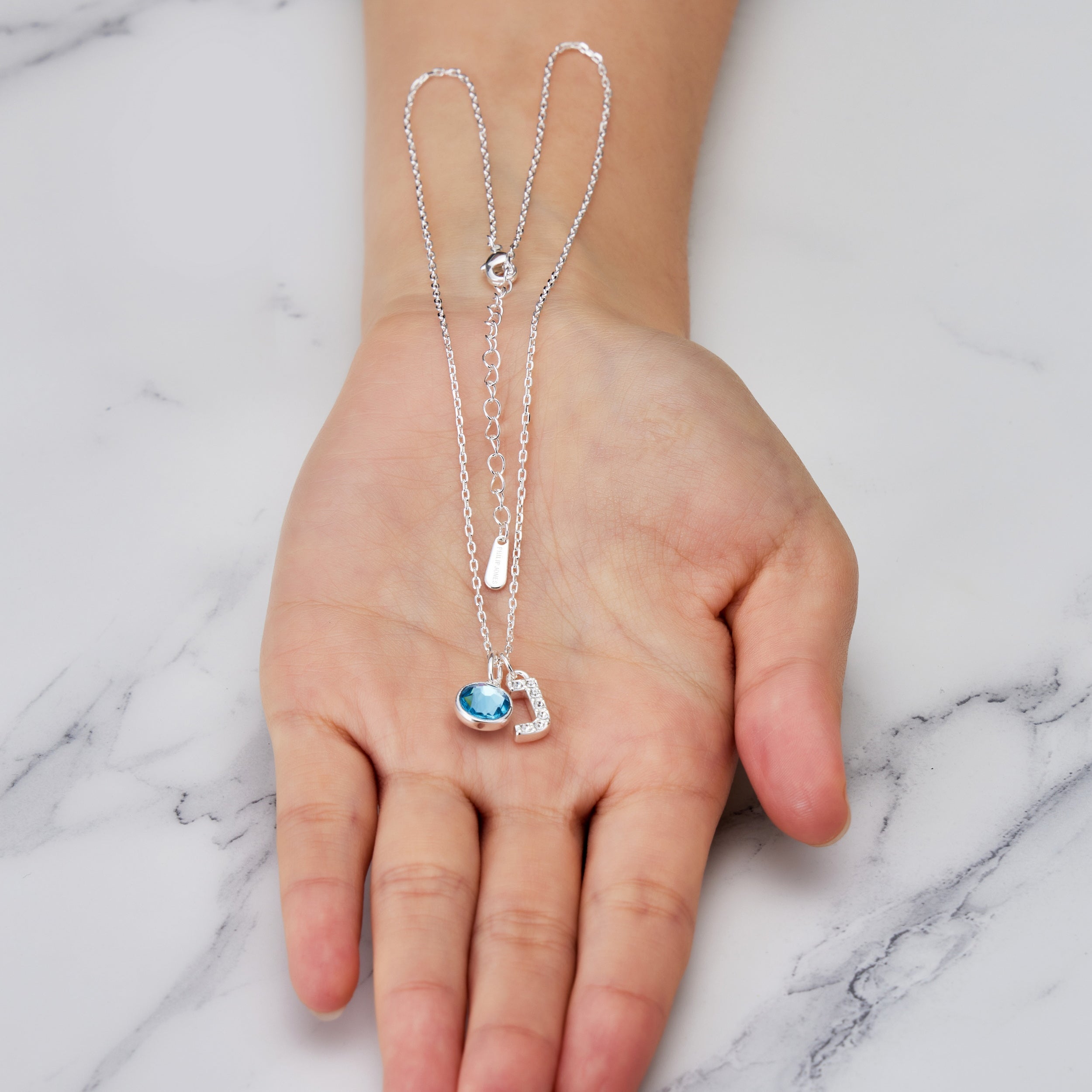Pave Initial J Necklace with Birthstone Charm Created with Zircondia® Crystals