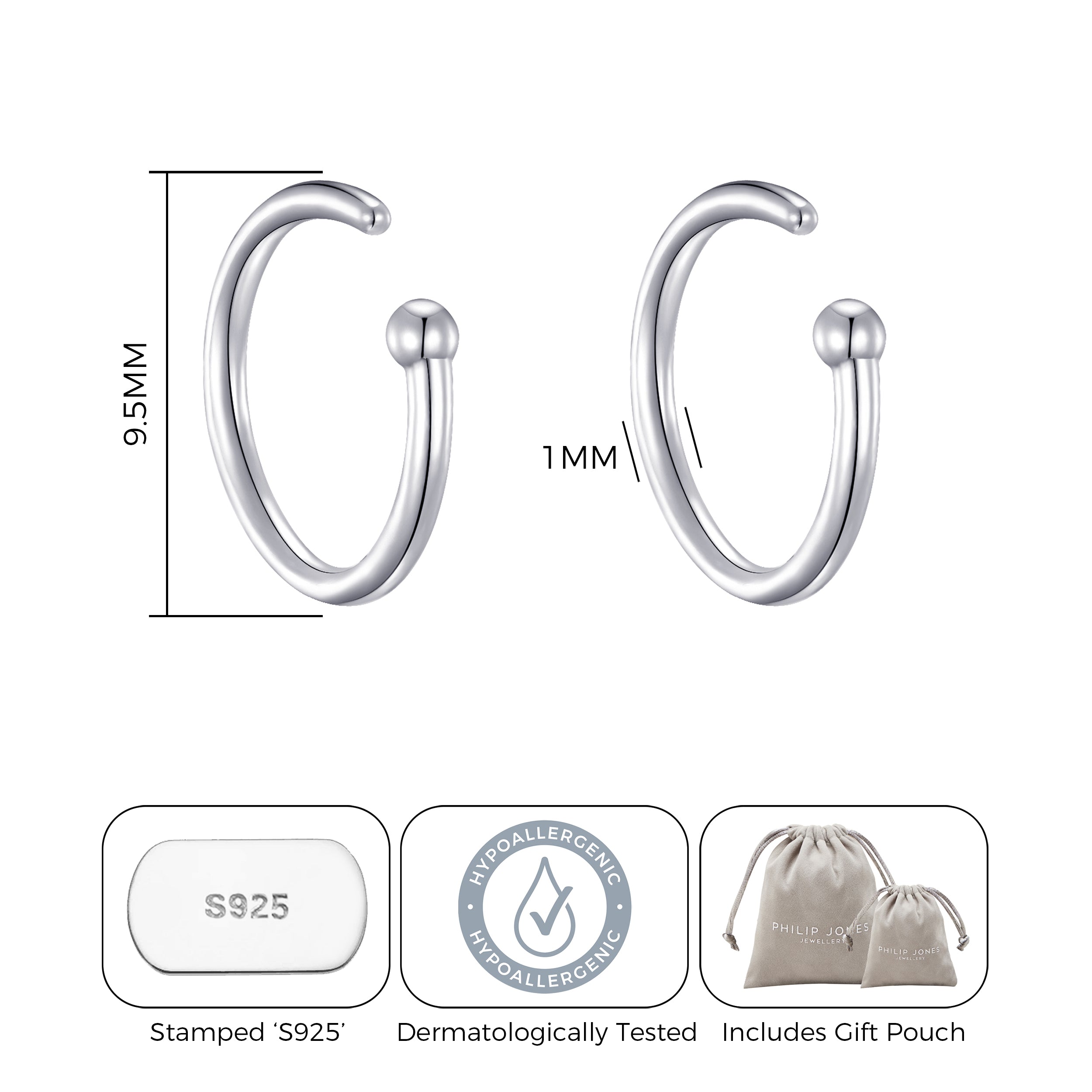 Sterling Silver Micro Thread Hoop Earrings