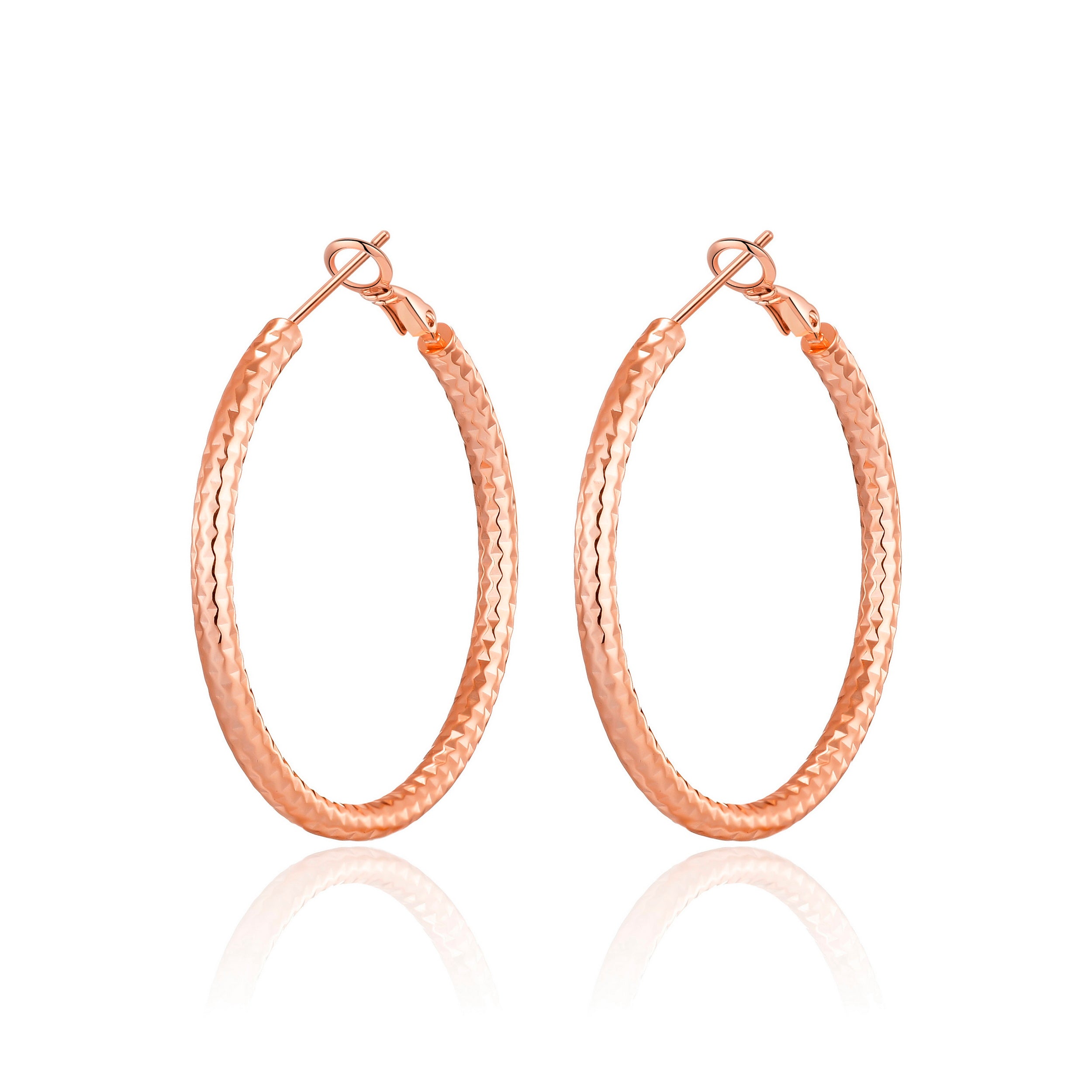 Rose Gold Plated 40mm Diamond Cut Hoop Earrings