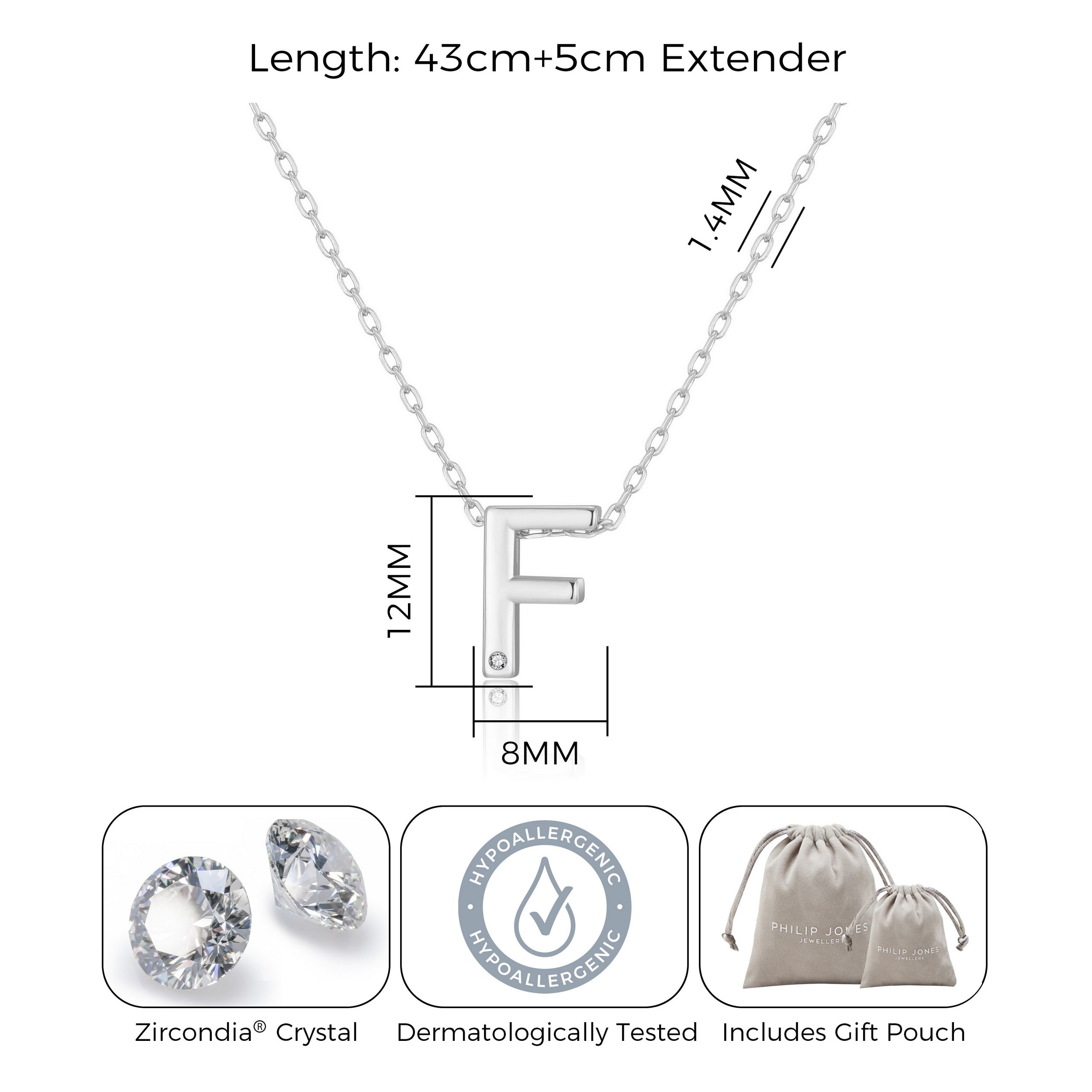 Initial Necklace Letter F Created with Zircondia® Crystals