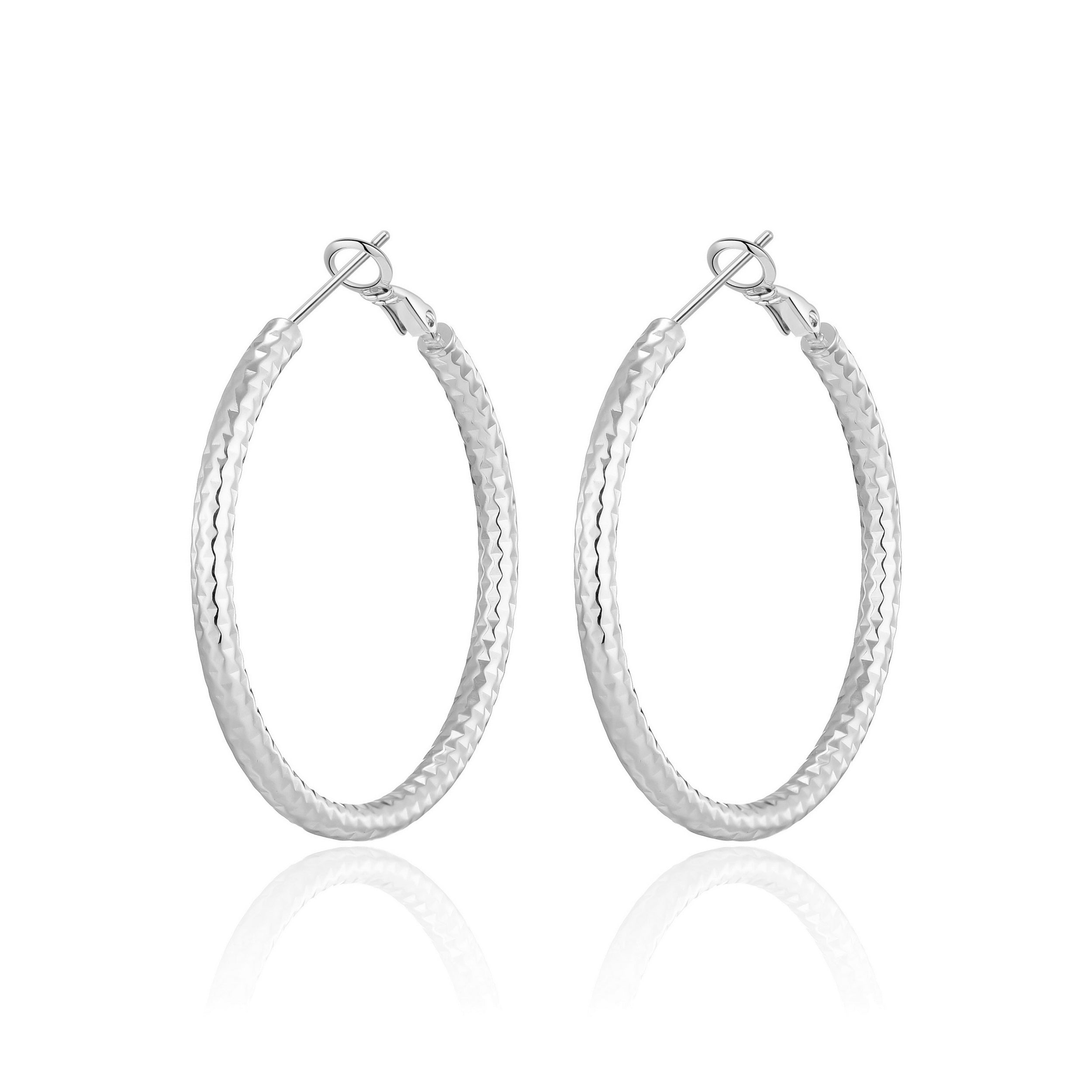 Silver Plated 40mm Diamond Cut Hoop Earrings