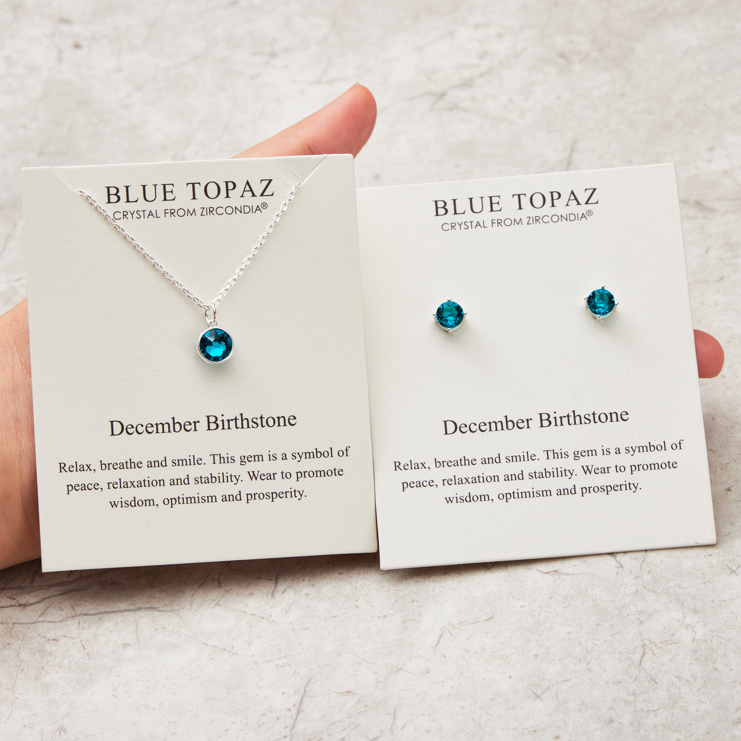 December (Blue Topaz) Birthstone Necklace & Earrings Set Created with Zircondia® Crystals