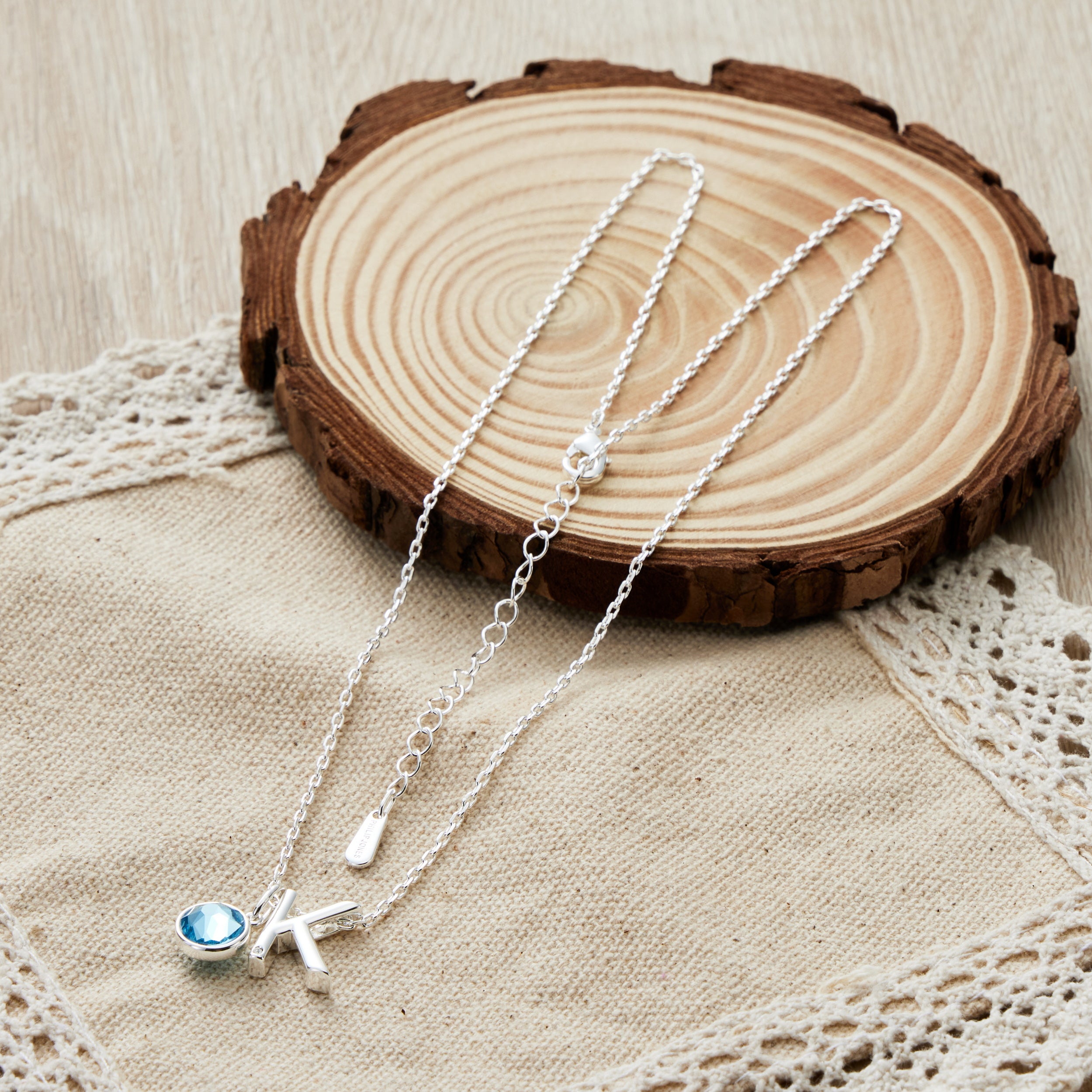 Initial K Necklace with Birthstone Charm Created with Zircondia® Crystals