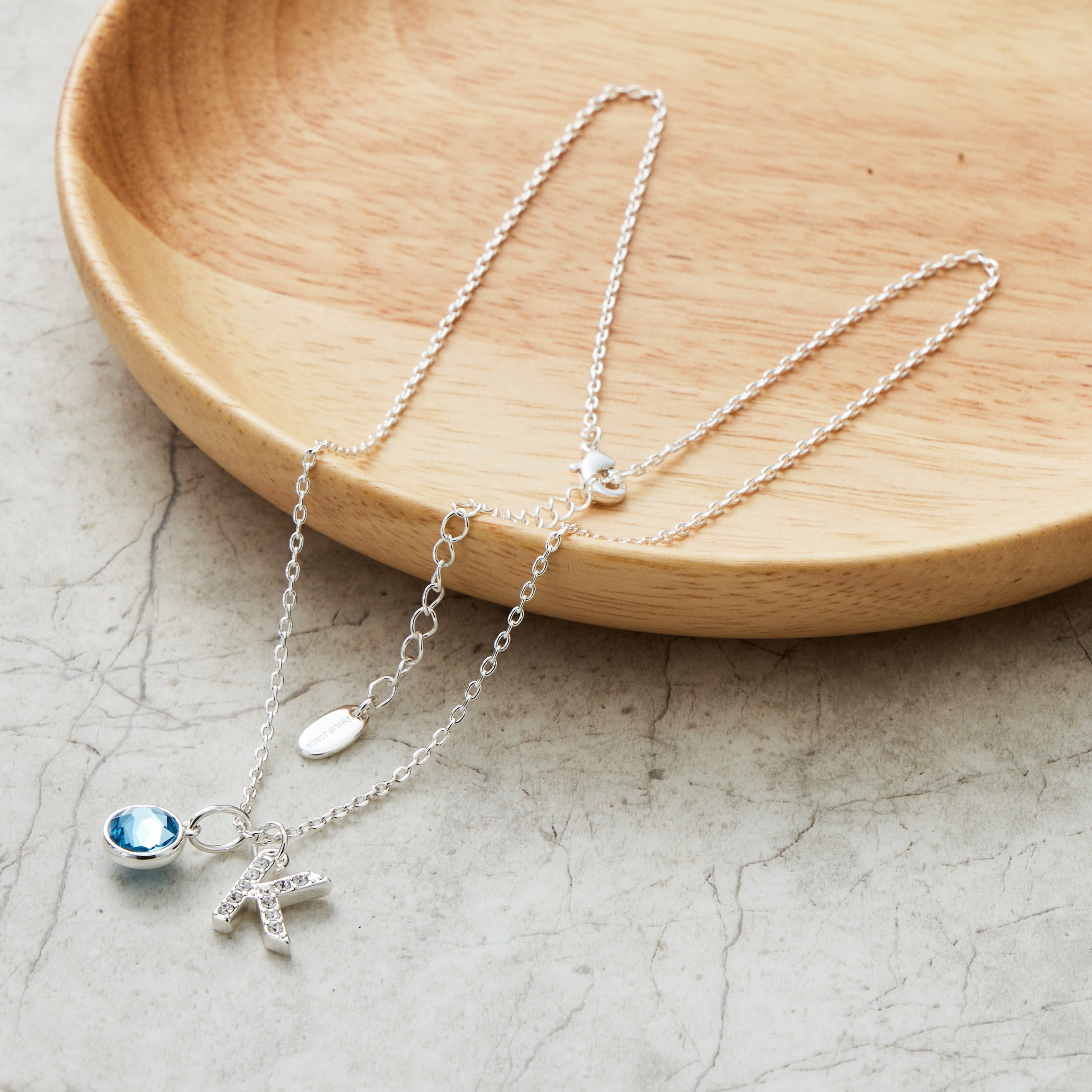 Pave Initial K Necklace with Birthstone Charm Created with Zircondia® Crystals