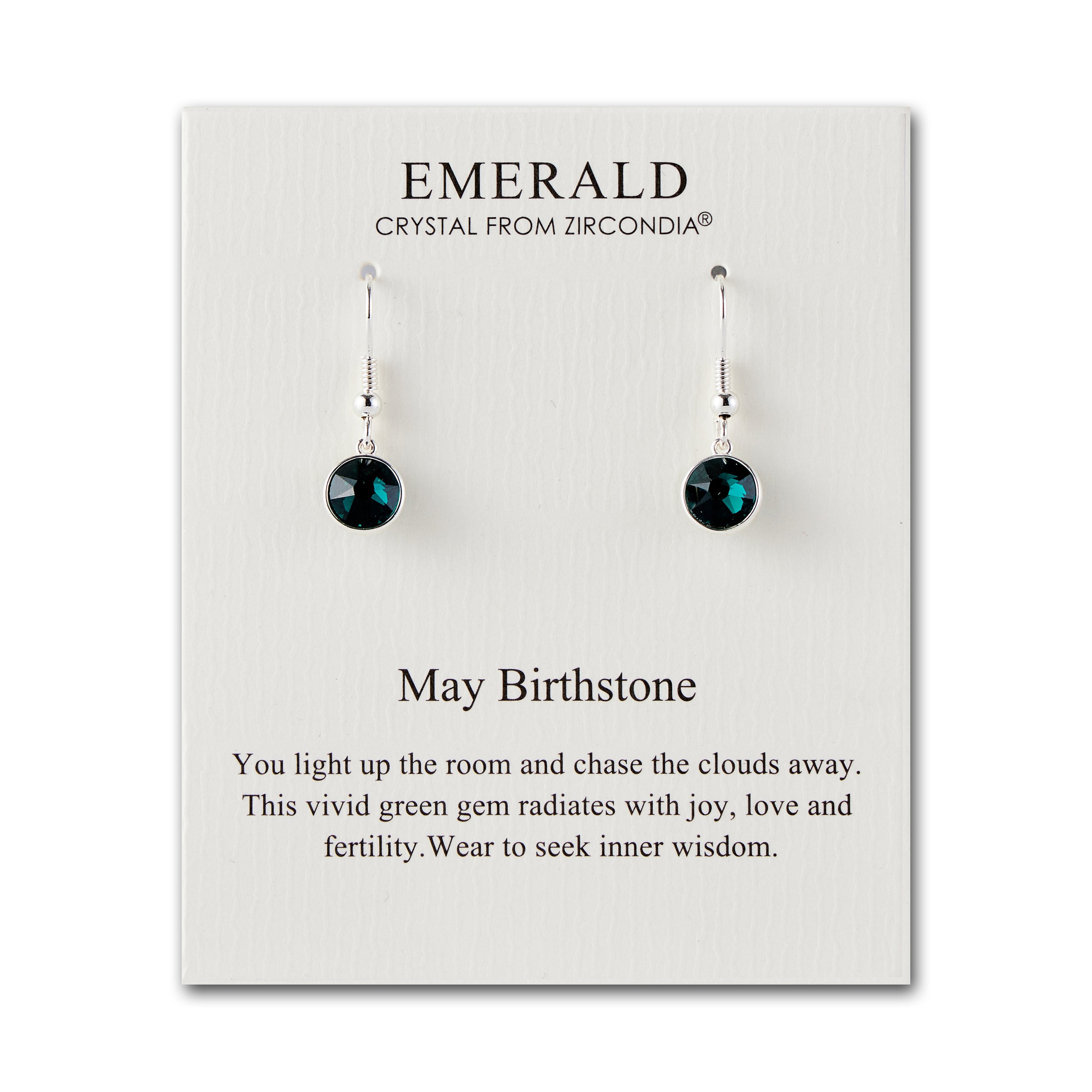 May Birthstone Drop Earrings Created with Emerald Zircondia® Crystals