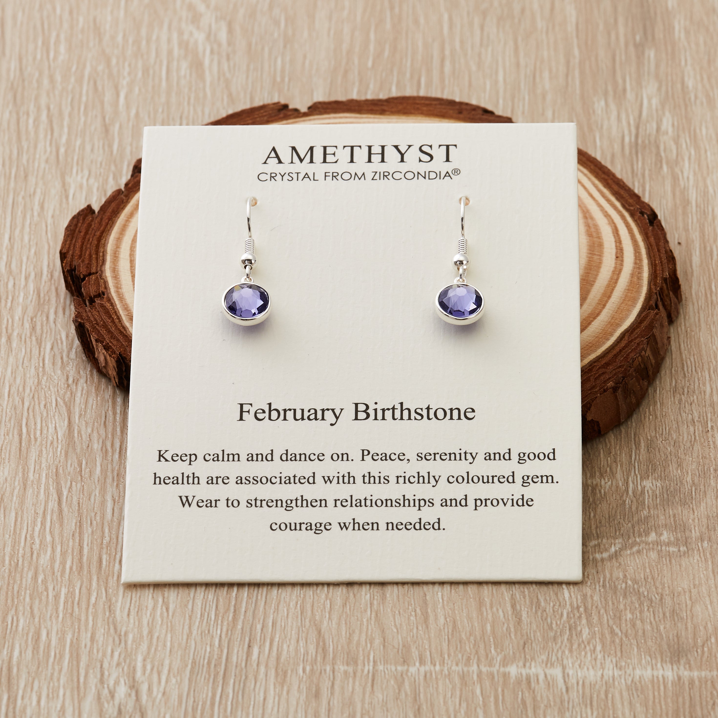 February Birthstone Drop Earrings Created with Amethyst Zircondia® Crystals