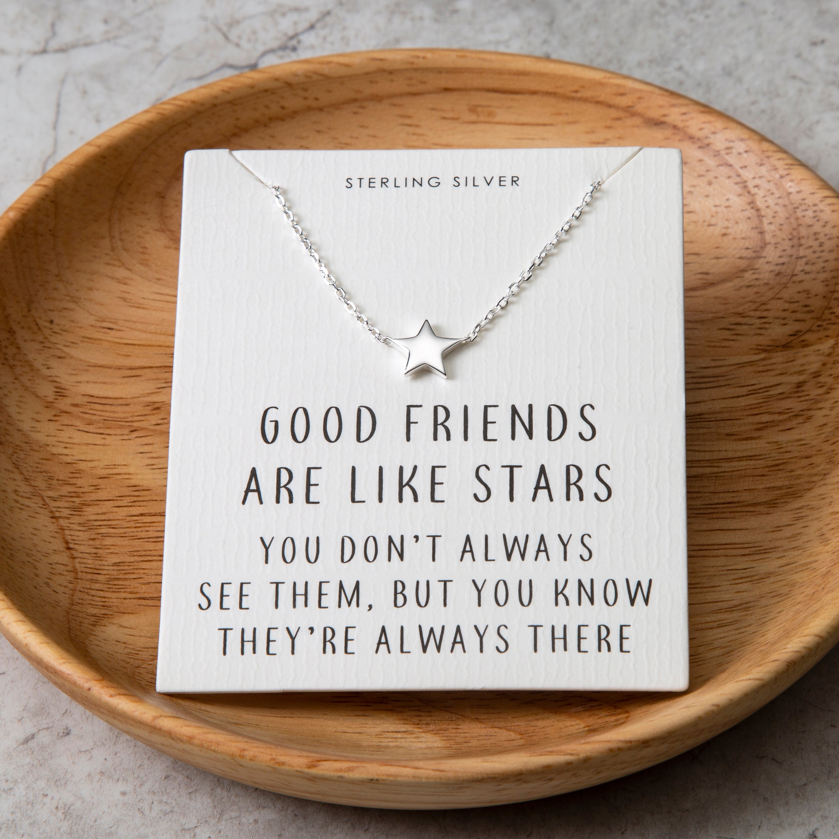 Sterling Silver Friendship Quote Star Necklace