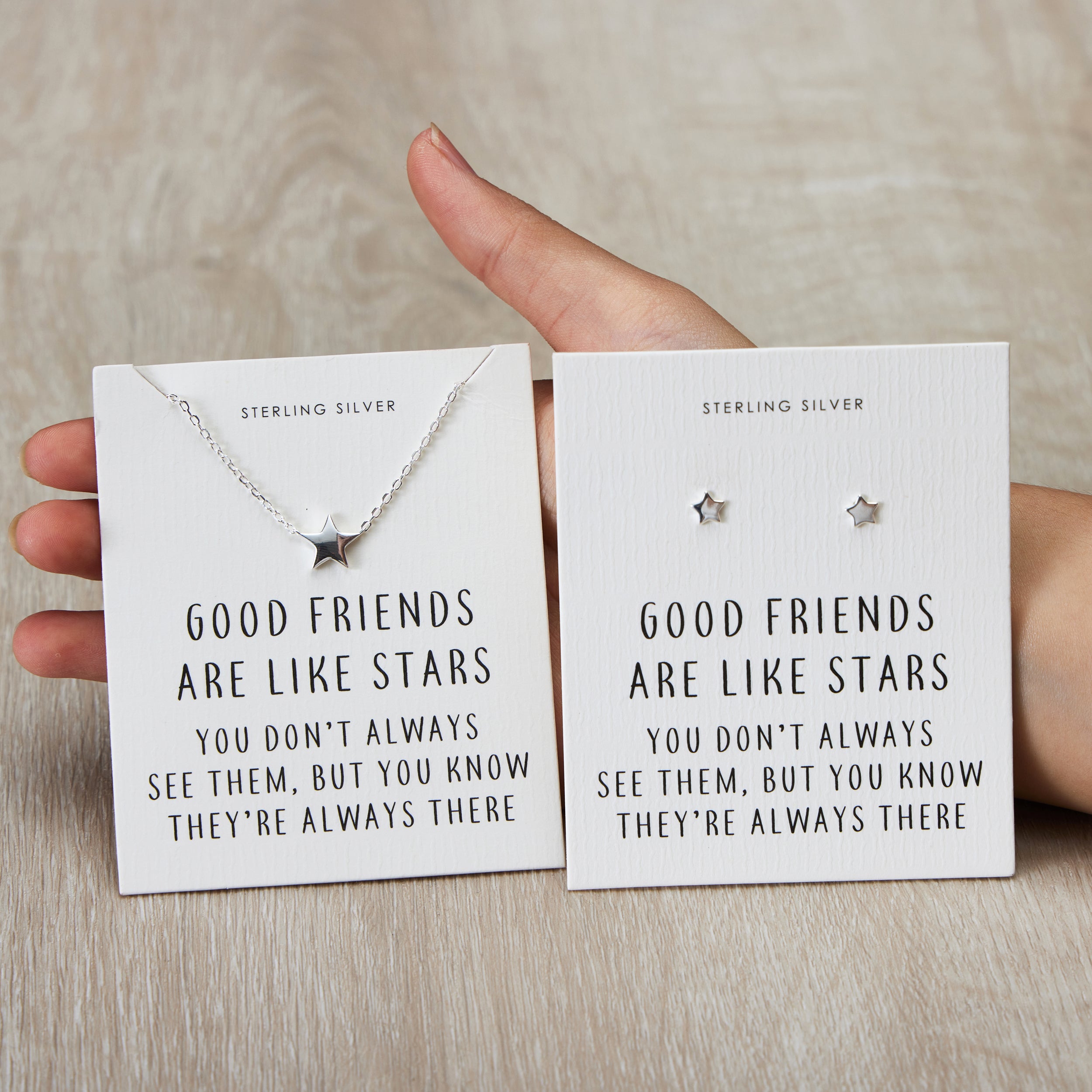 Sterling Silver Friendship Quote Star Set