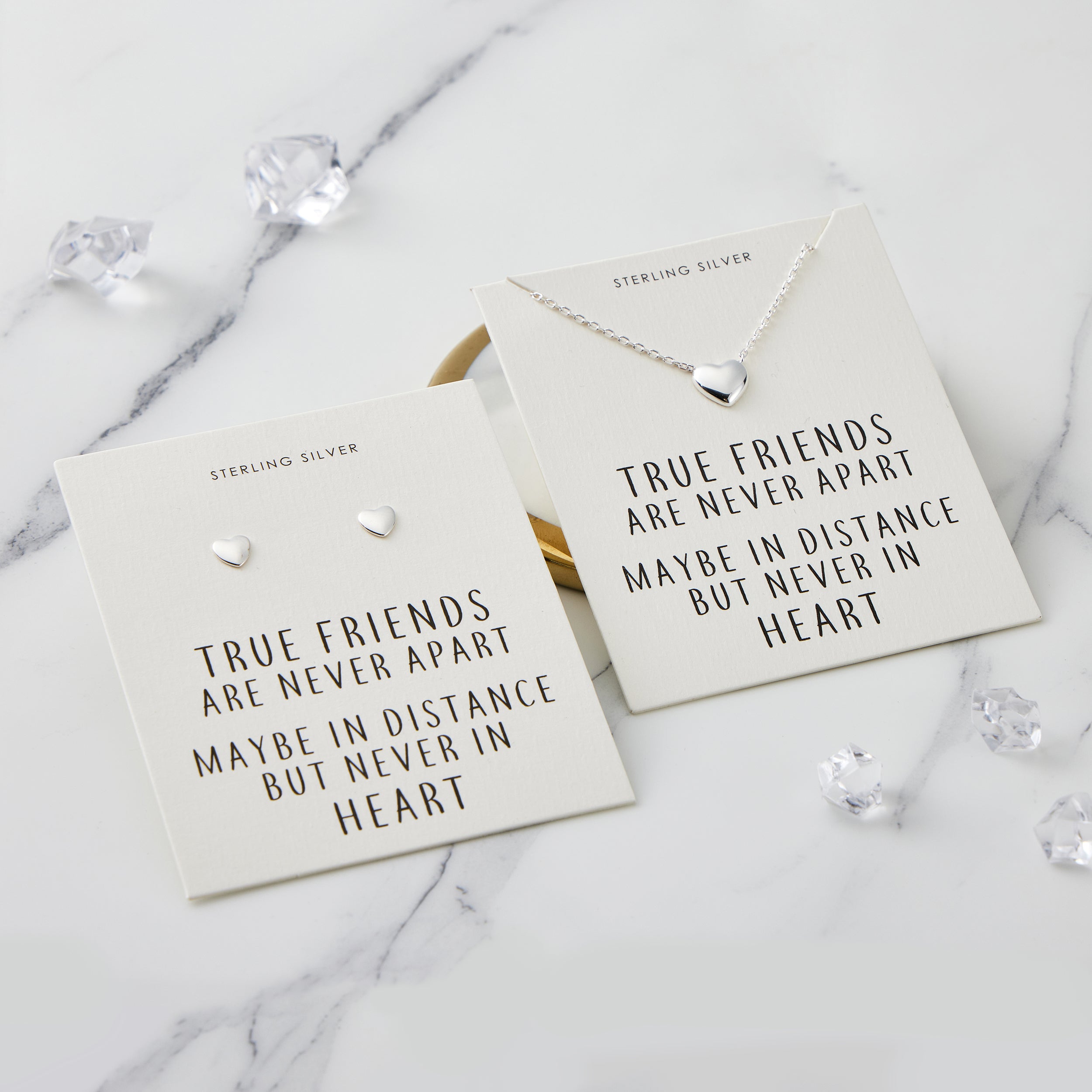 Sterling Silver Friendship Quote Heart Set