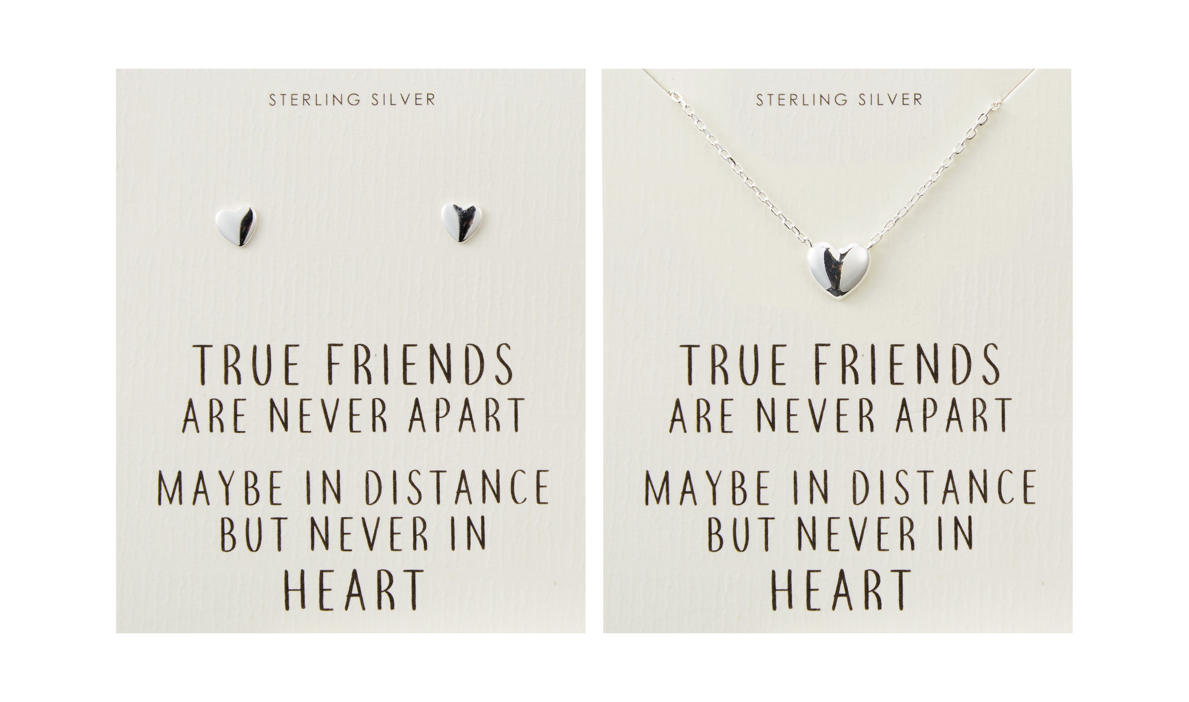 Sterling Silver Friendship Quote Heart Set