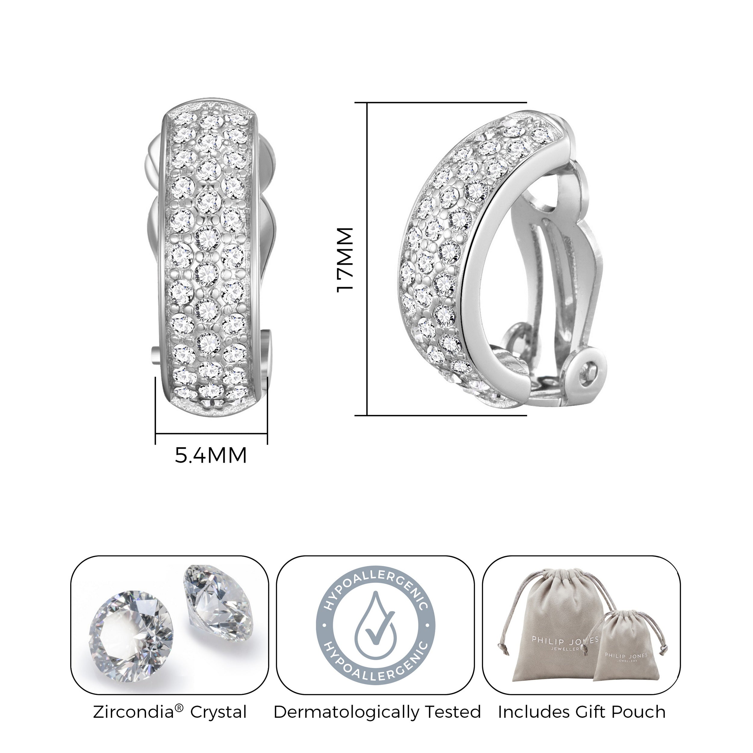 Silver Plated Pave Clip On Earrings Created with Zircondia® Crystals