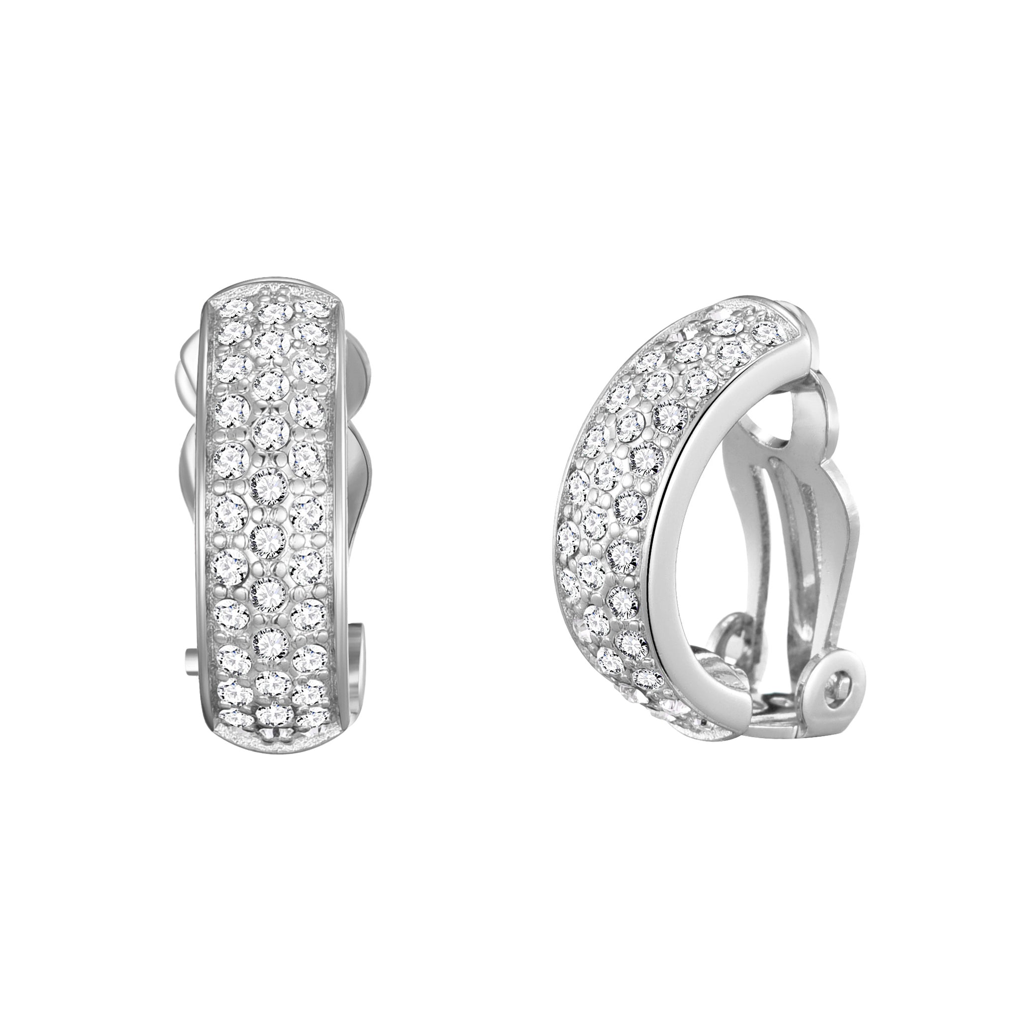Silver Plated Pave Clip On Earrings Created with Zircondia® Crystals