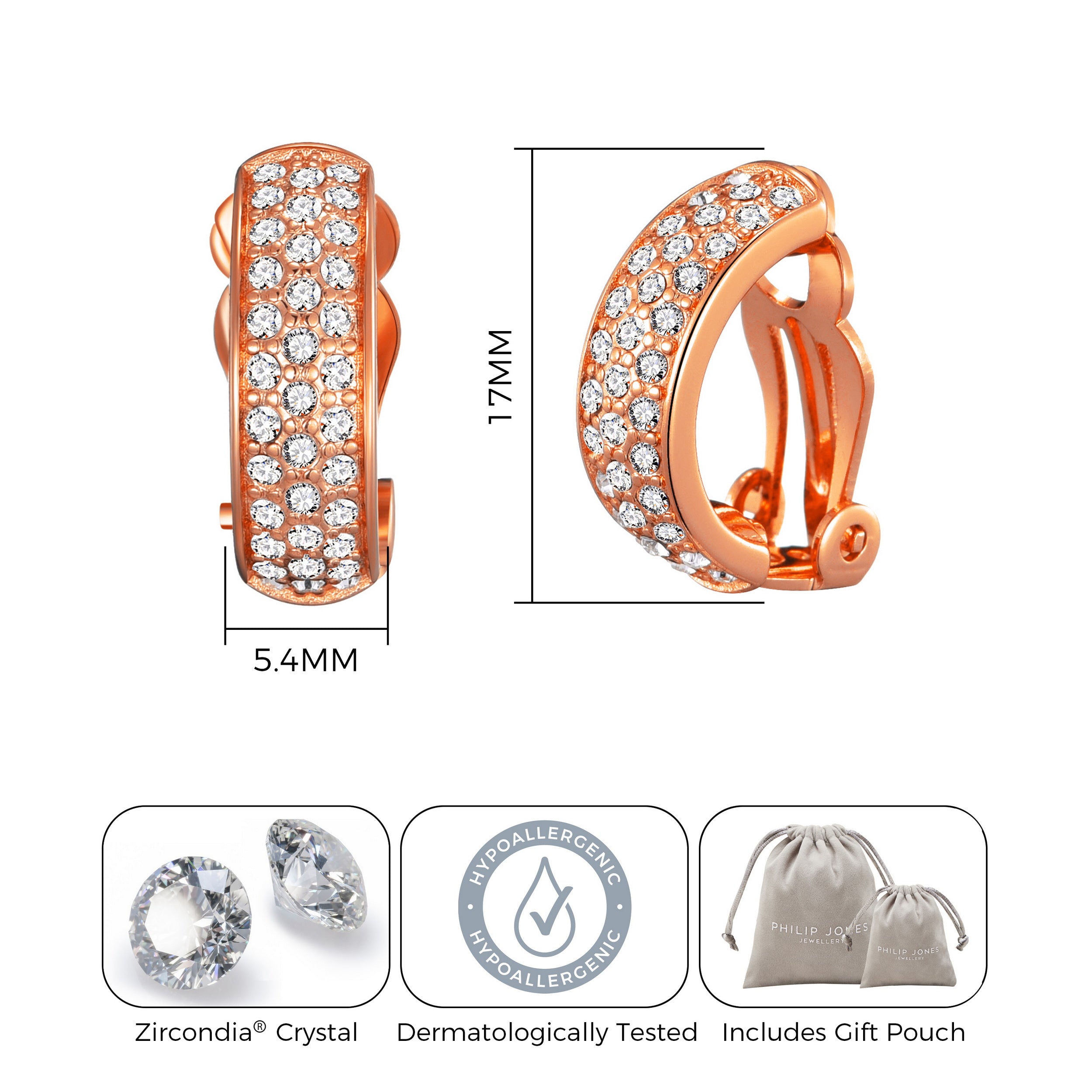 Rose Gold Plated Pave Clip On Earrings Created with Zircondia® Crystals