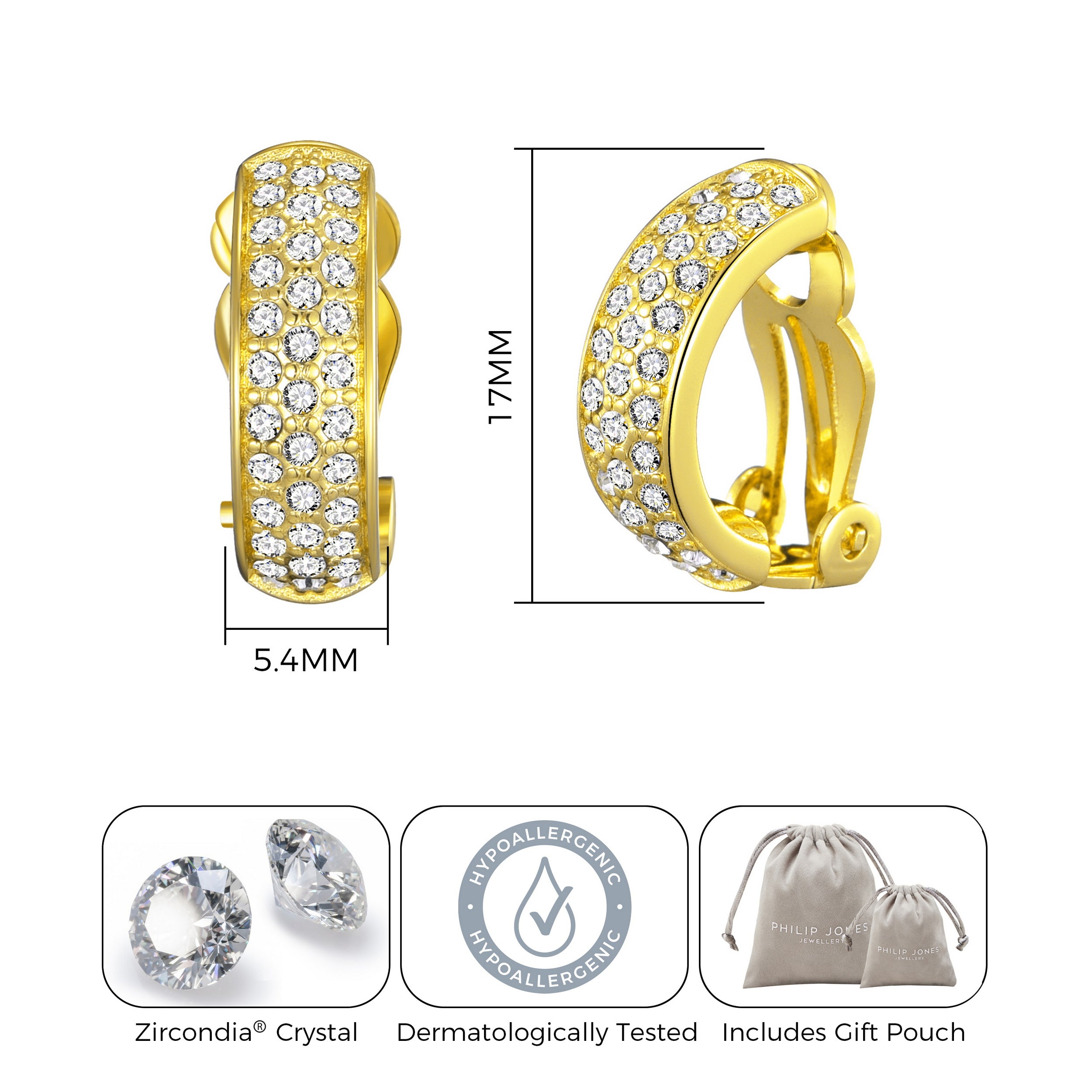 Gold Plated Pave Clip On Earrings Created with Zircondia® Crystals