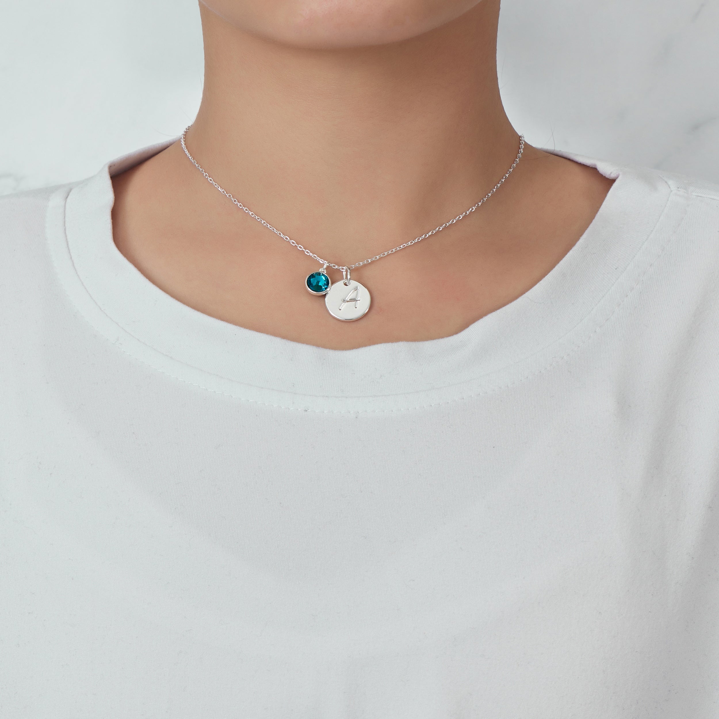 December (Blue Topaz) Birthstone Necklace with Initial Charm (A to Z) Created with Zircondia® Crystals