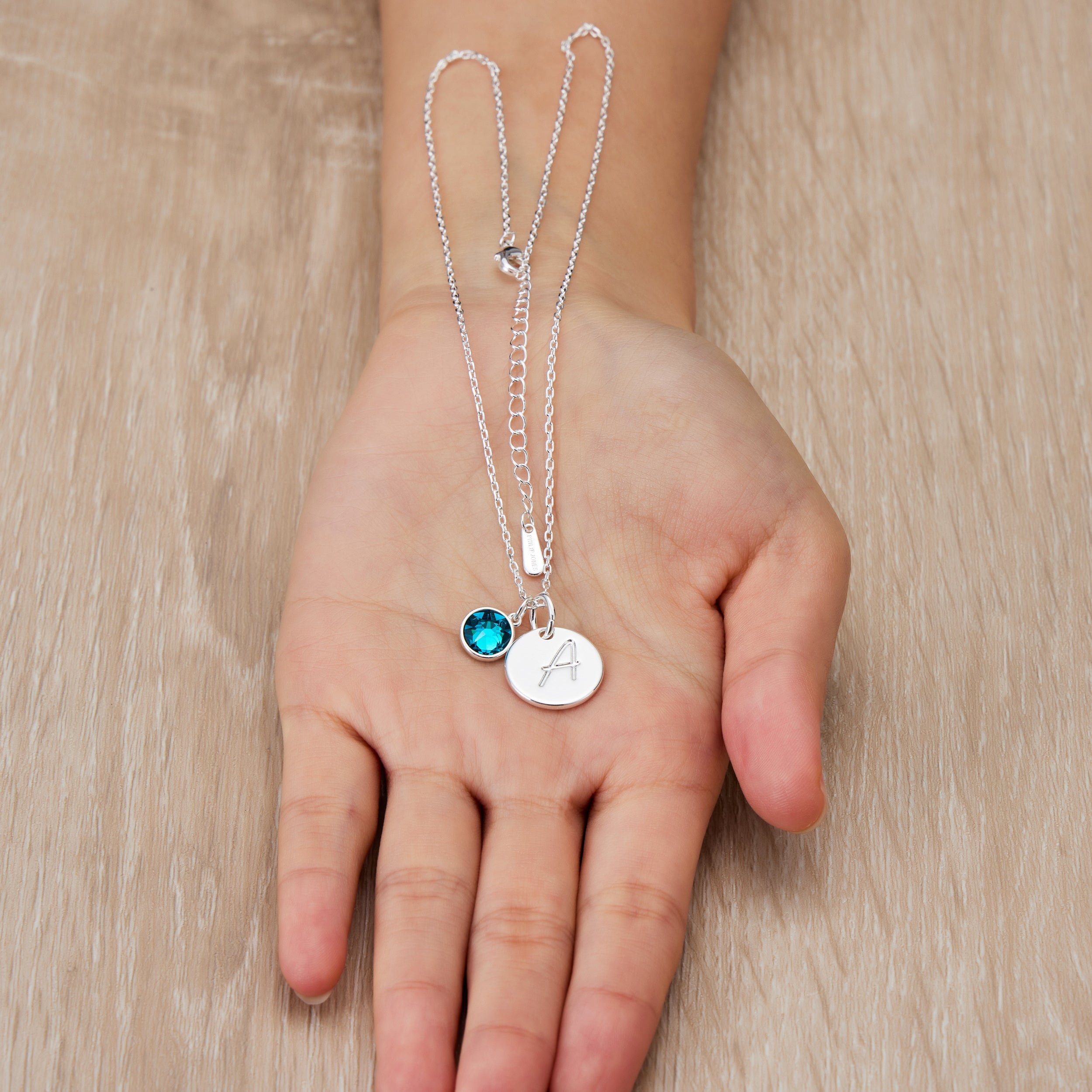December (Blue Topaz) Birthstone Necklace with Initial Charm (A to Z) Created with Zircondia® Crystals