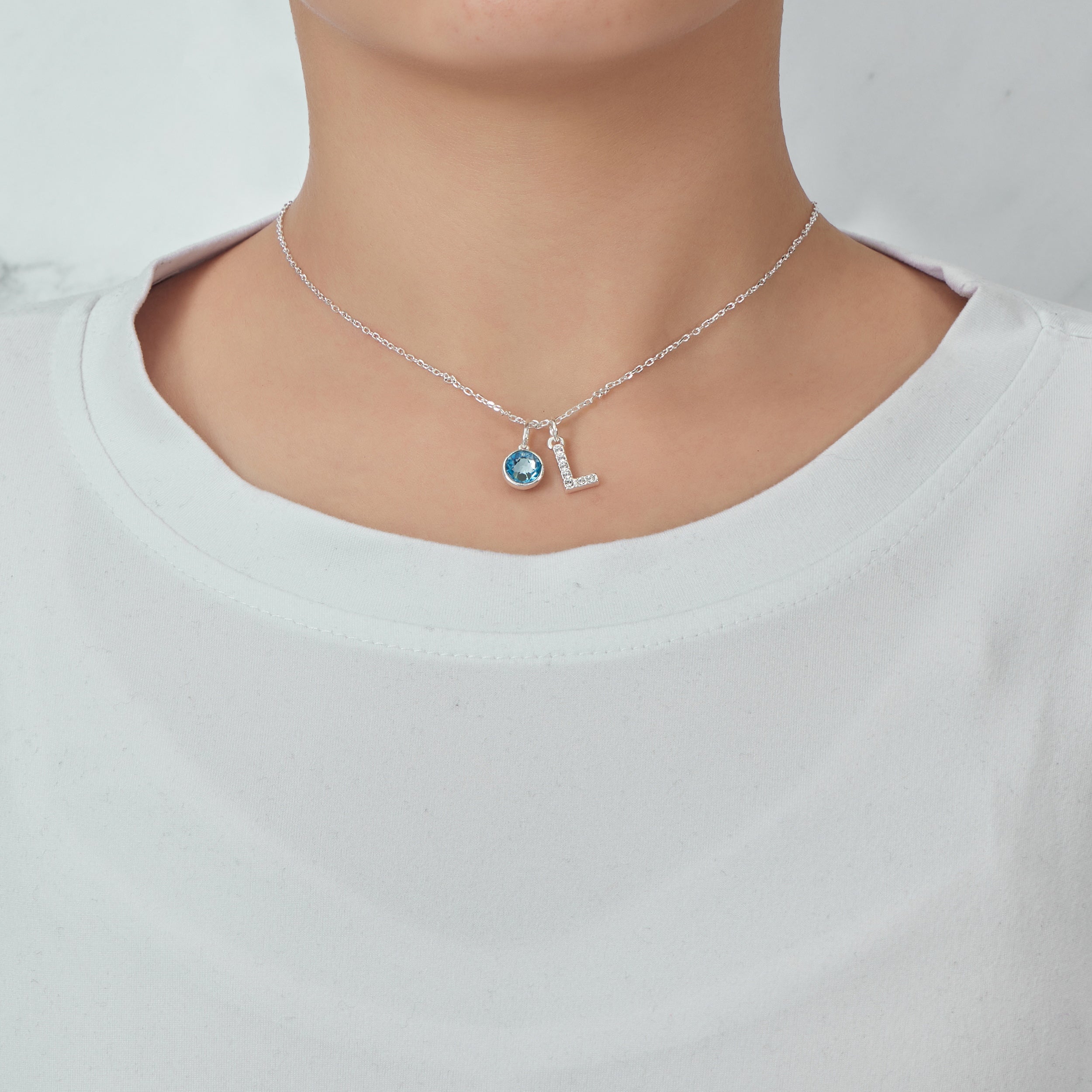 Pave Initial L Necklace with Birthstone Charm Created with Zircondia® Crystals