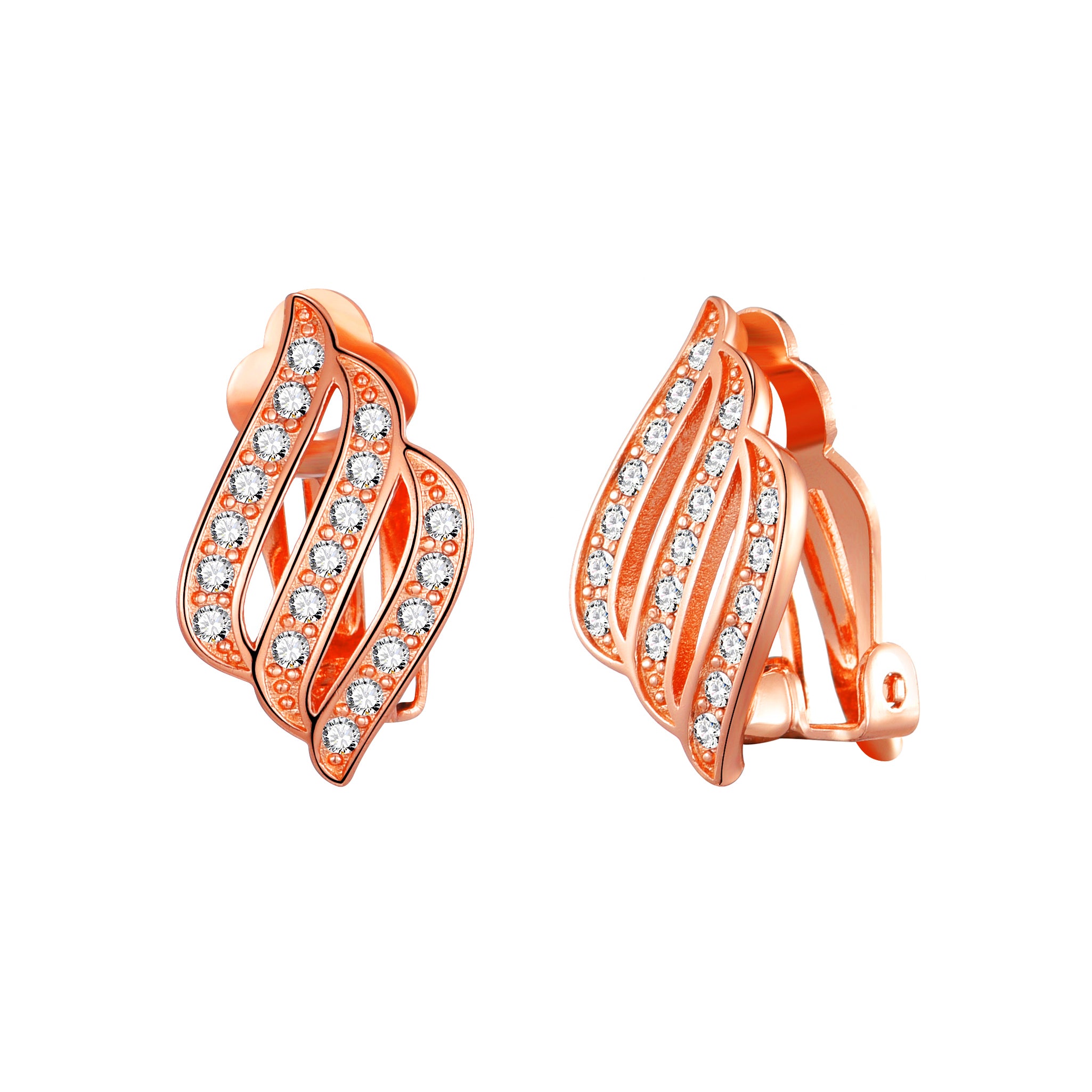 Rose Gold Plated Triple Row Clip On Earrings Created with Zircondia® Crystals