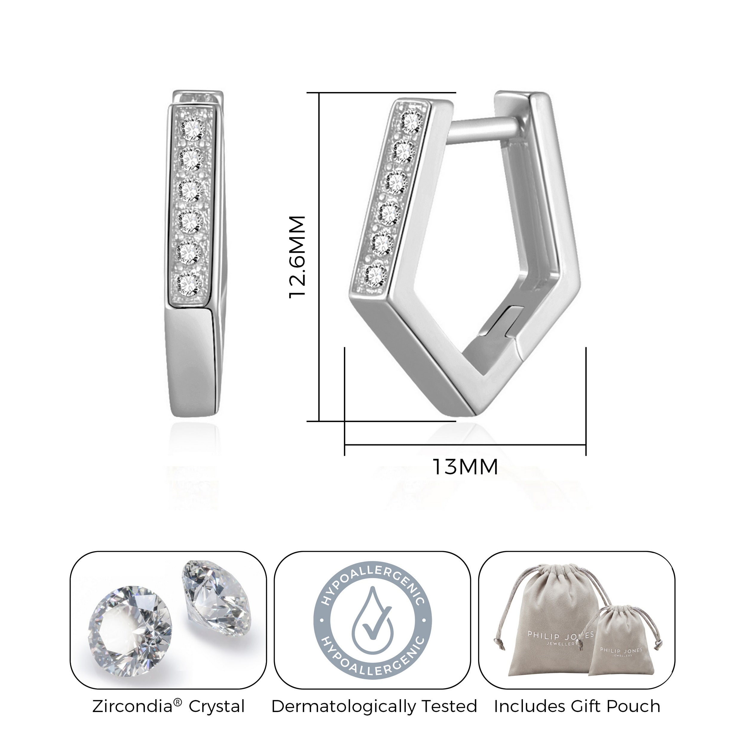 Silver Plated Geometric Hoop Earrings Created with Zircondia® Crystals