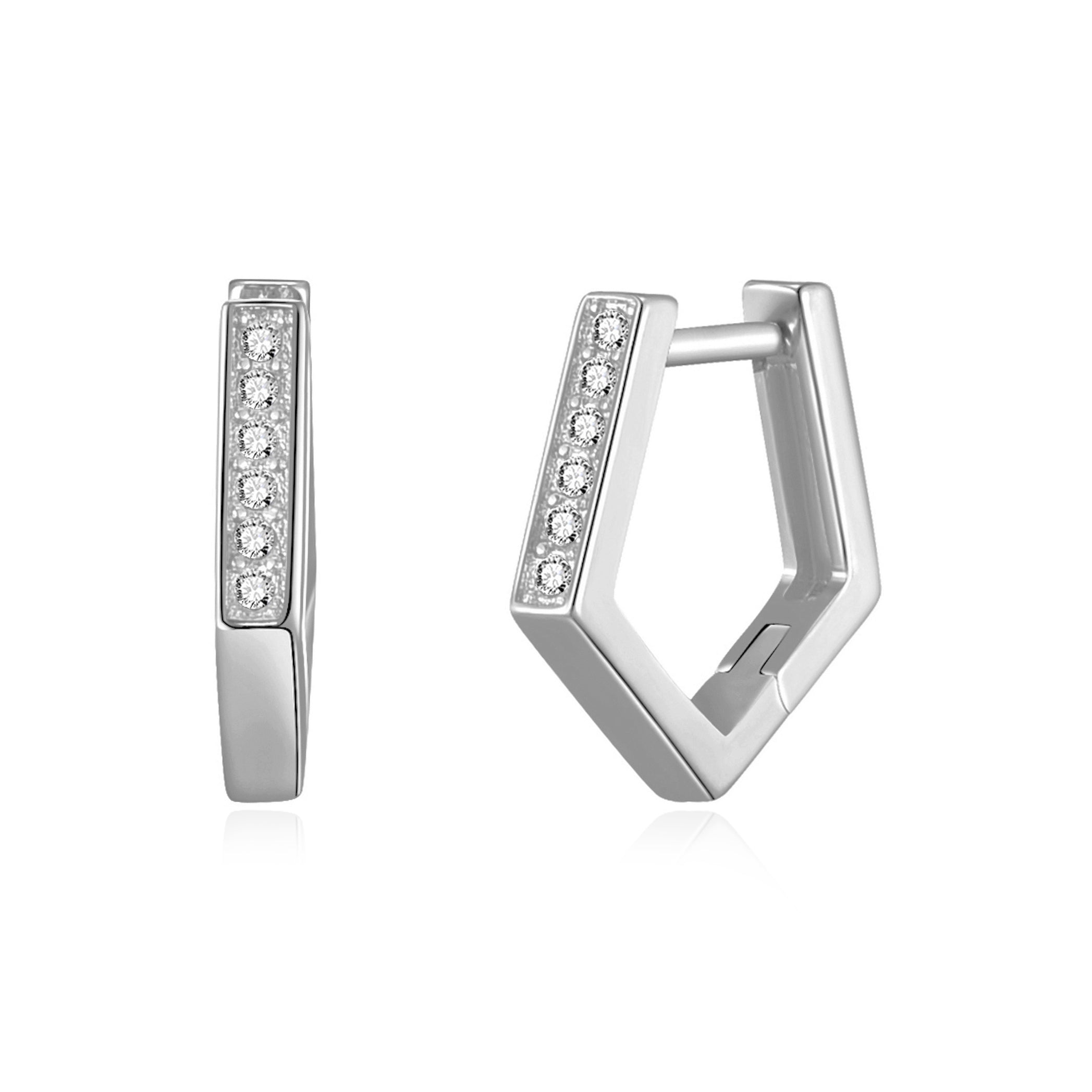 Silver Plated Geometric Hoop Earrings Created with Zircondia® Crystals