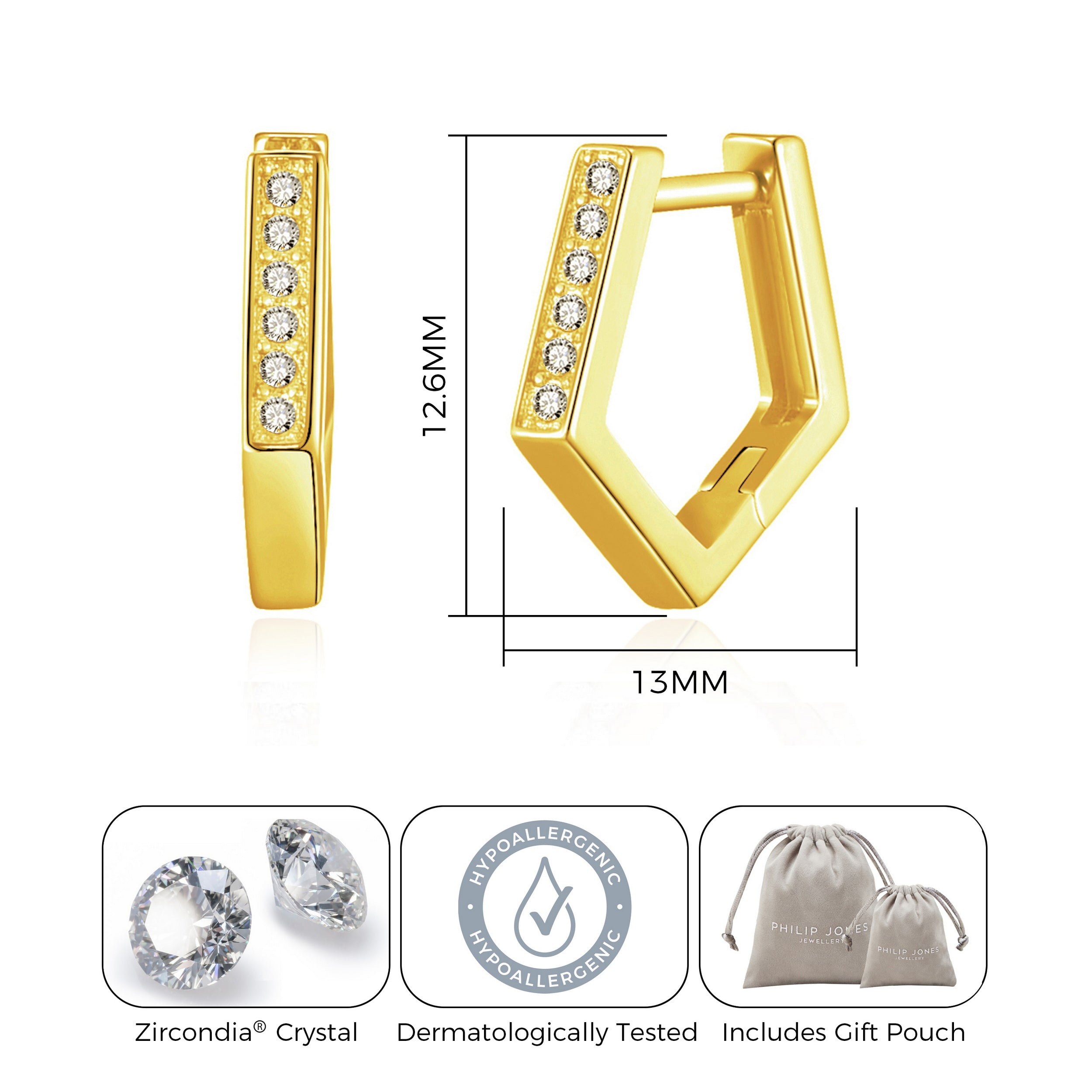 Gold Plated Geometric Hoop Earrings Created with Zircondia® Crystals