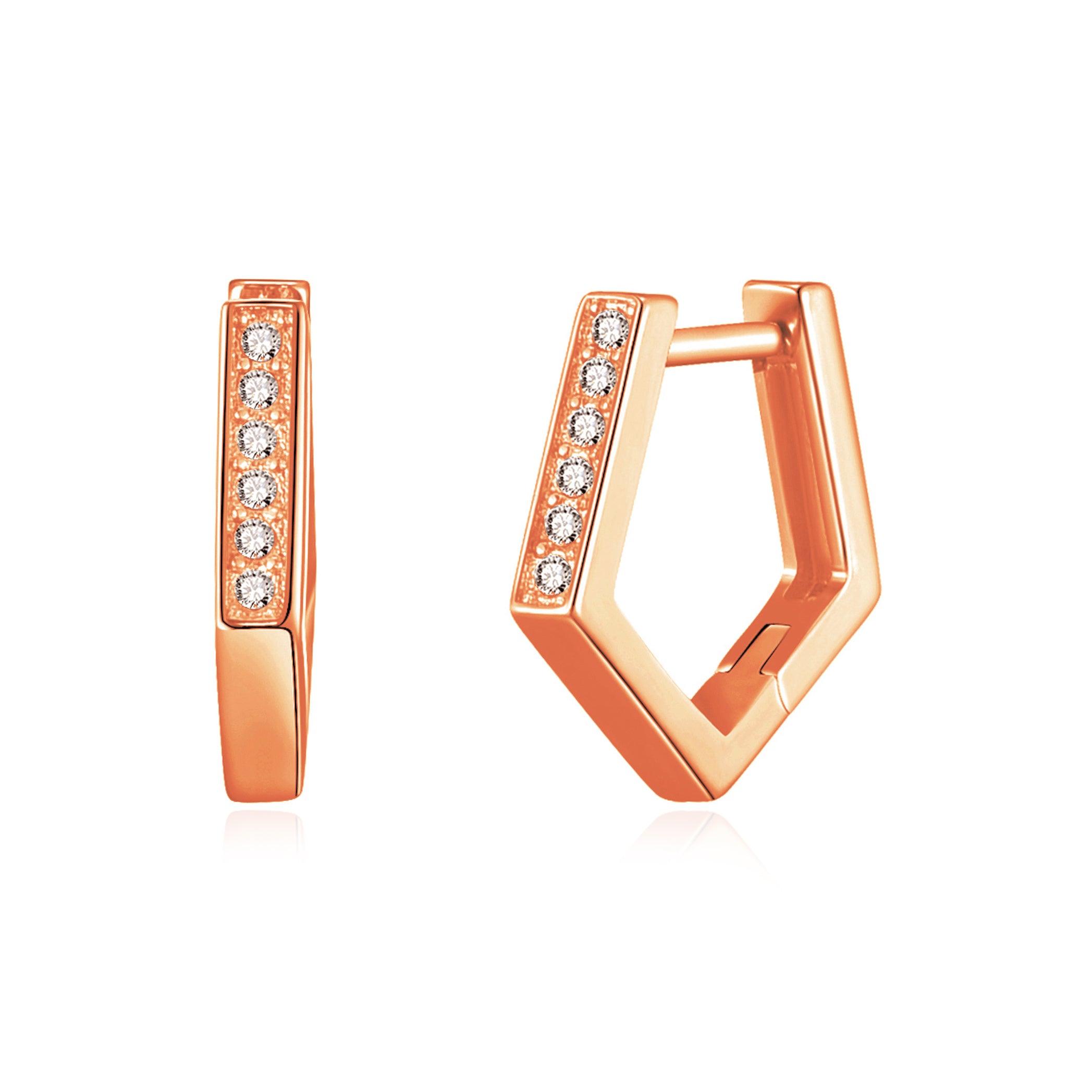 Rose Gold Plated Geometric Hoop Earrings Created with Zircondia® Crystals