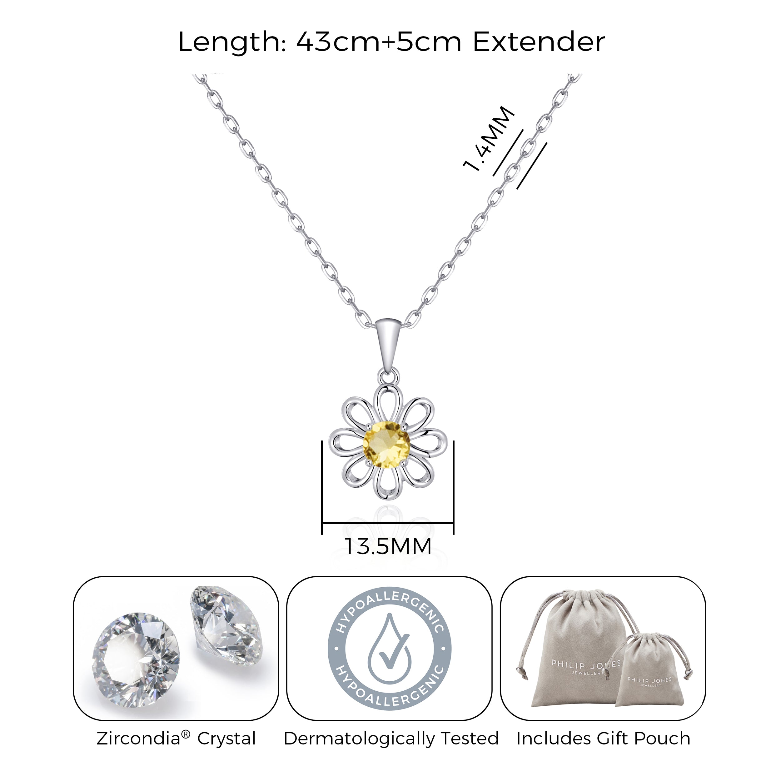 Daisy Necklace Created with Zircondia® Crystals