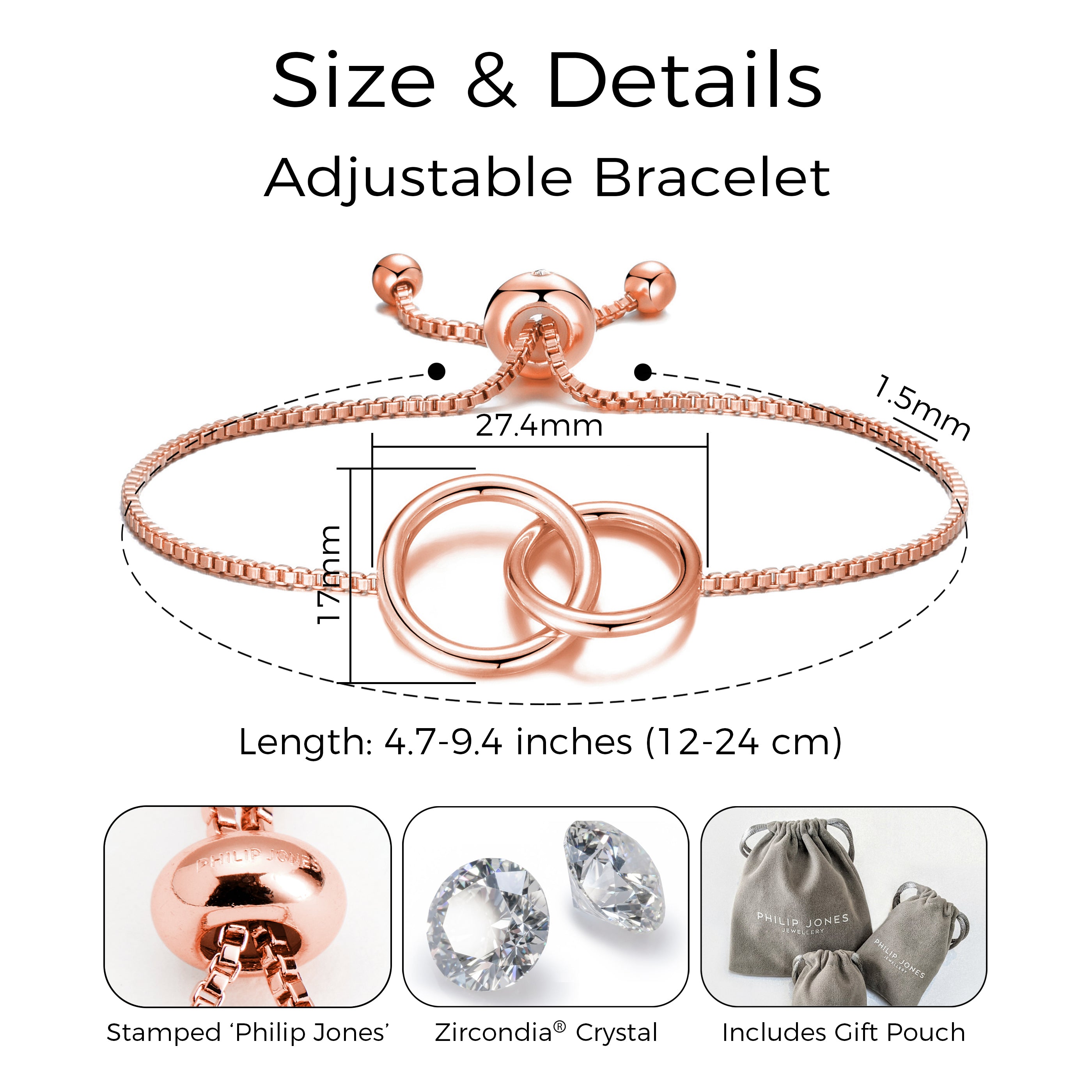 Rose Gold Plated Link Friendship Bracelet Created with Zircondia® Crystals