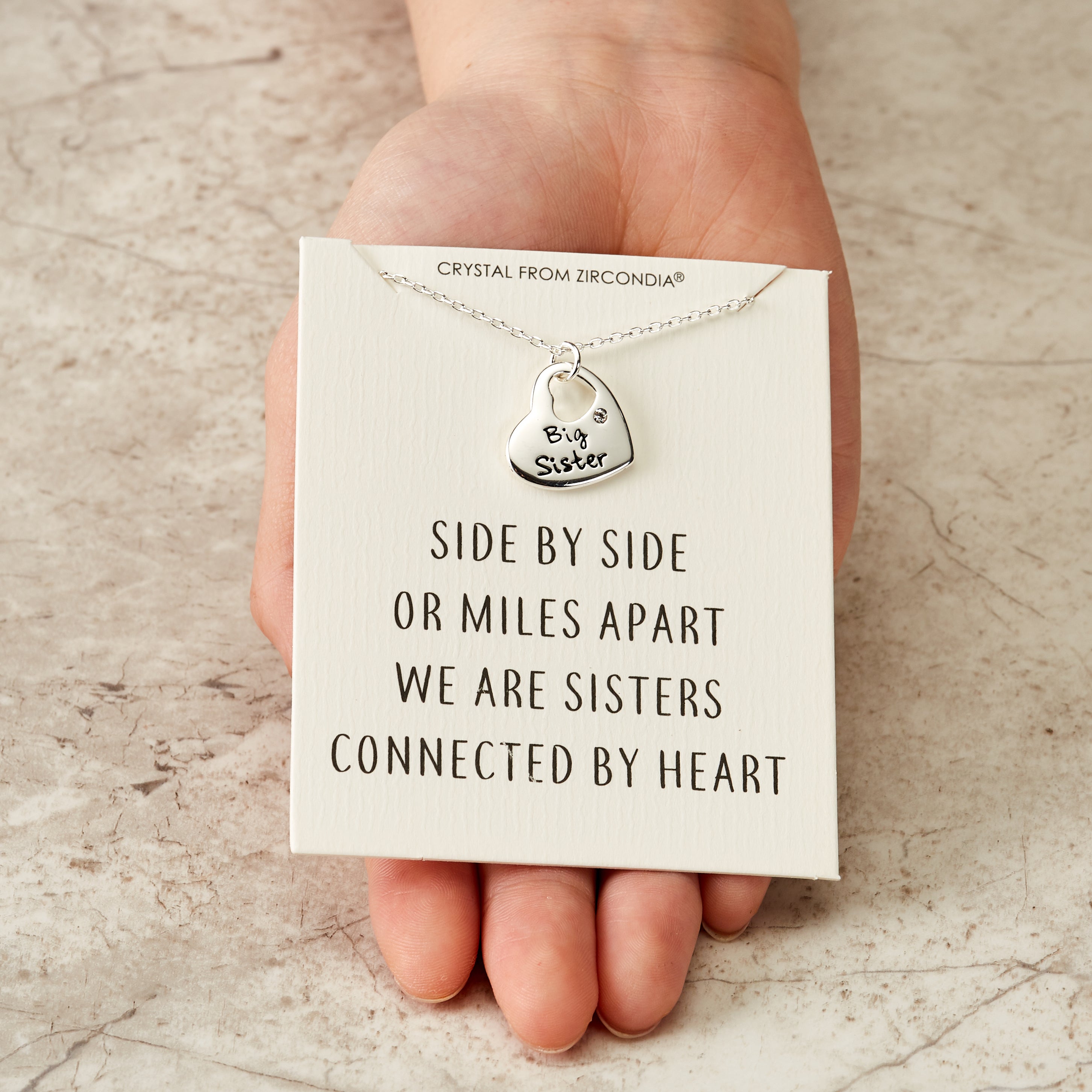 Big Sister Heart Necklace with Quote Card Created with Zircondia® Crystals